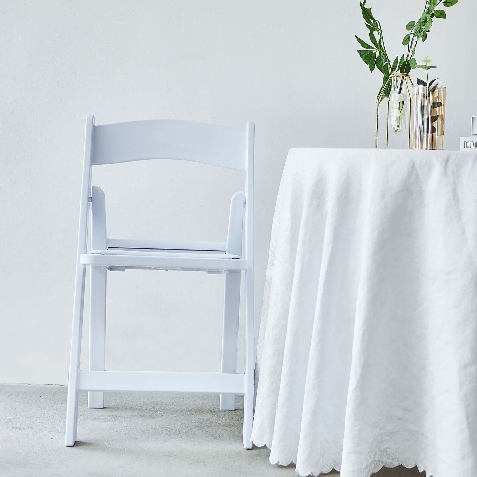 Resin Chair with Vinyl Padded Seat for Folding Use White - Stylish Design for Indoor or Outdoor Weddings & Gatherings
