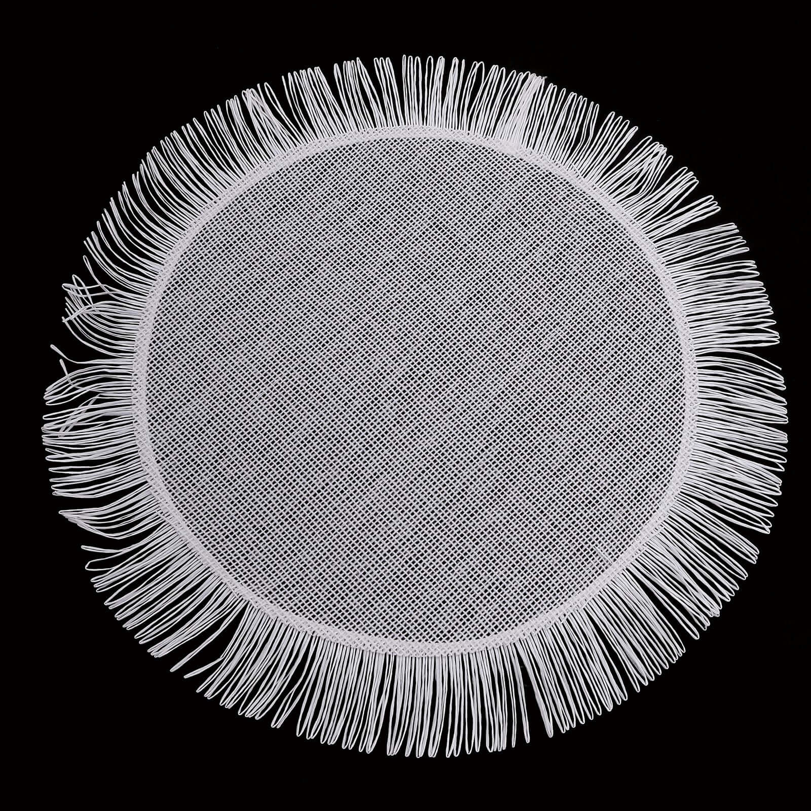 4-Pack Placemats Fringe Edge Design White Jute Round - Rustic Boho Chic Burlap Table Decor 16"