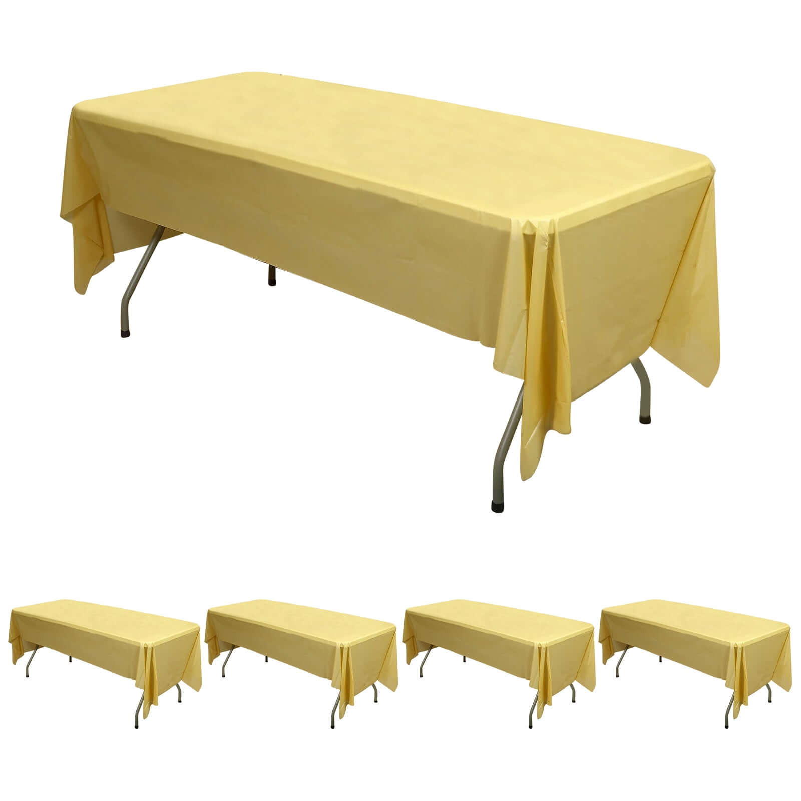 5-Pack Plastic Table Covers Gold Rectangle - Reliable PVC Disposable Covers for Gatherings 54"x108"