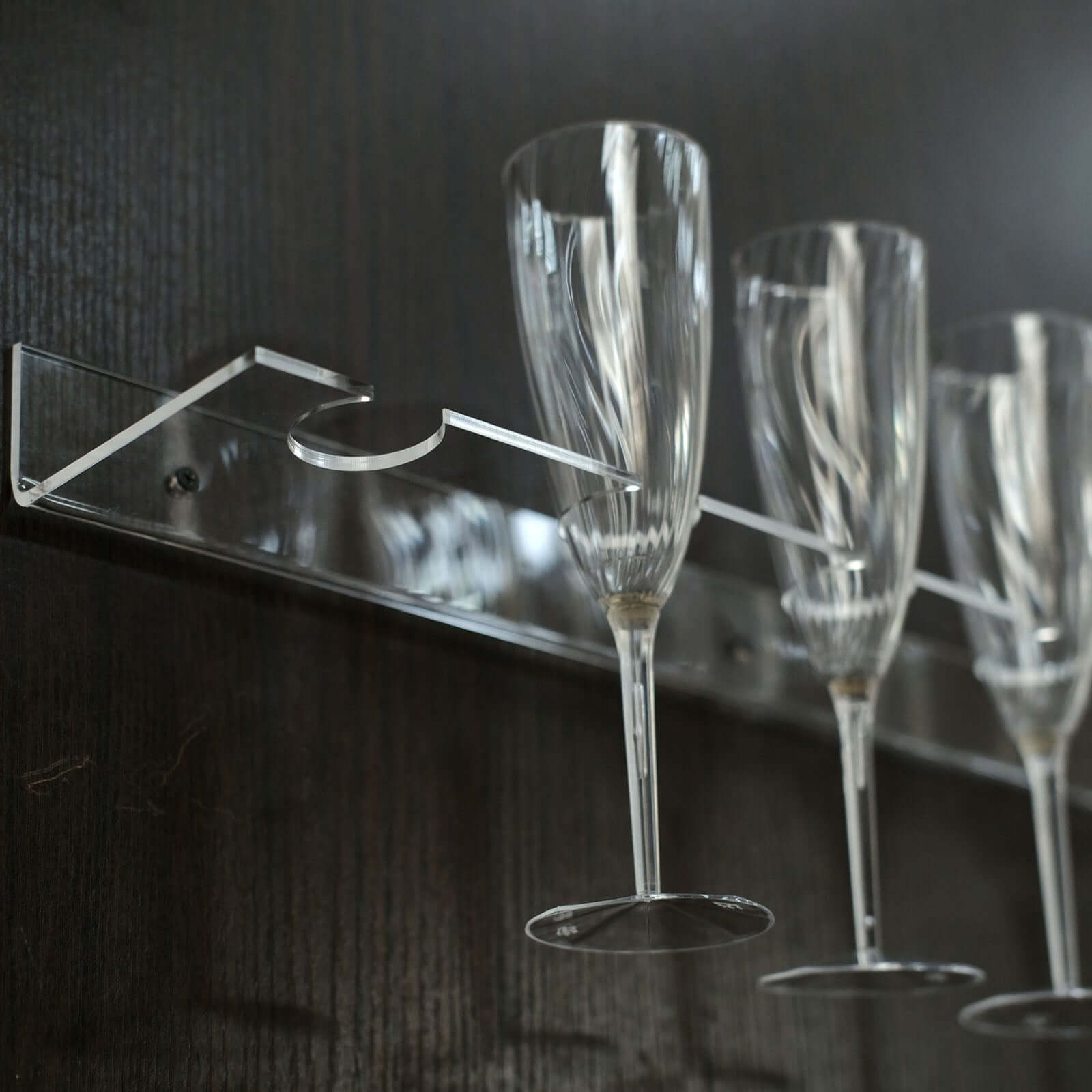 2-Pack Floating Wine Glass Holder Rack Clear Acrylic Holds 12, Wall Mounted Champagne Flute Stemware Hanging Shelves for Events & Home Bar 21"