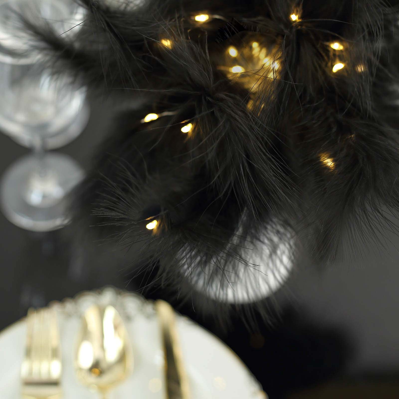 Table Lamp Feather Design Black LED Battery Operated - Cordless Wedding Centerpiece 15"