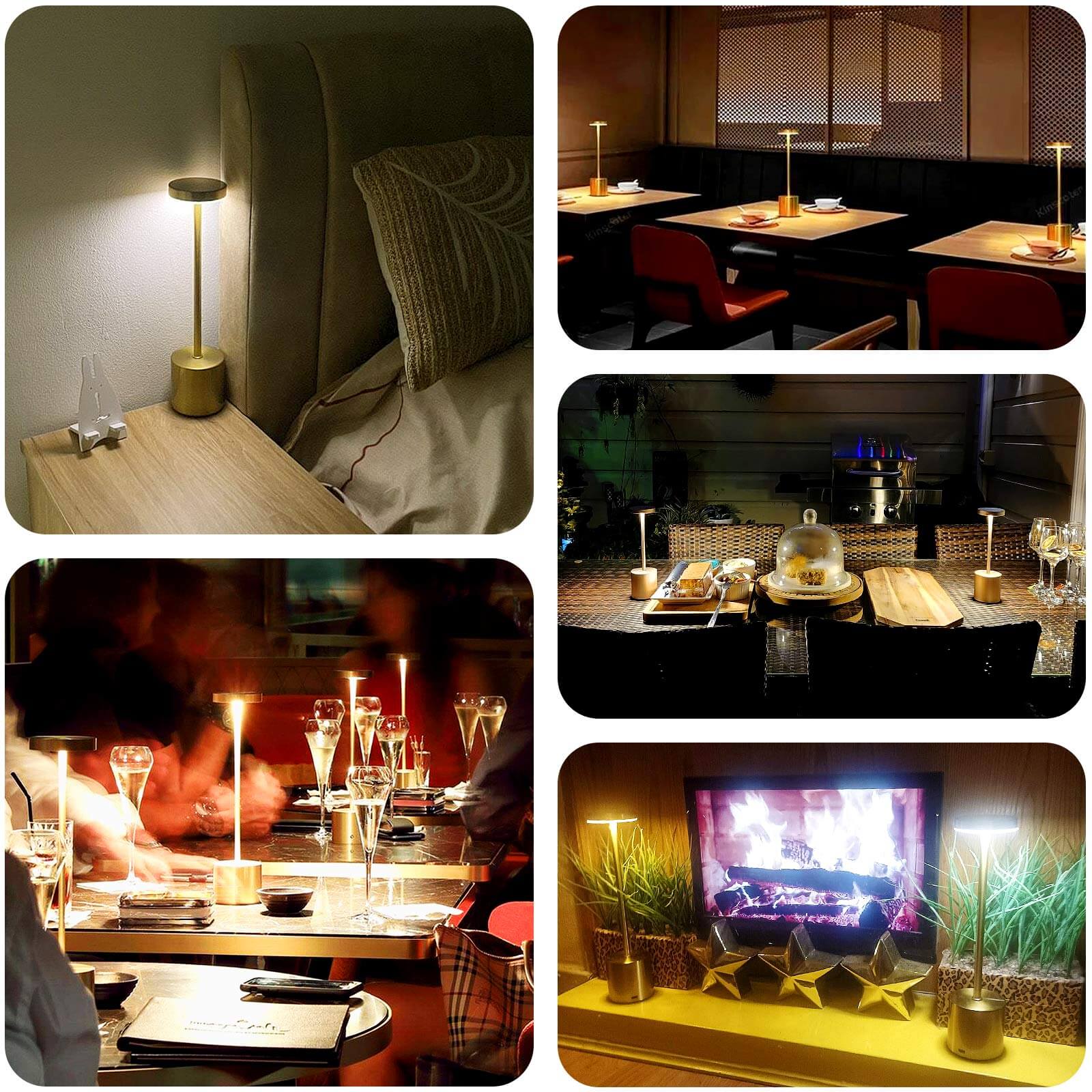 Cordless Table Lamp Modern Metal Gold Design LED Dimmable with Touch Control - Rechargeable Night Light 13"