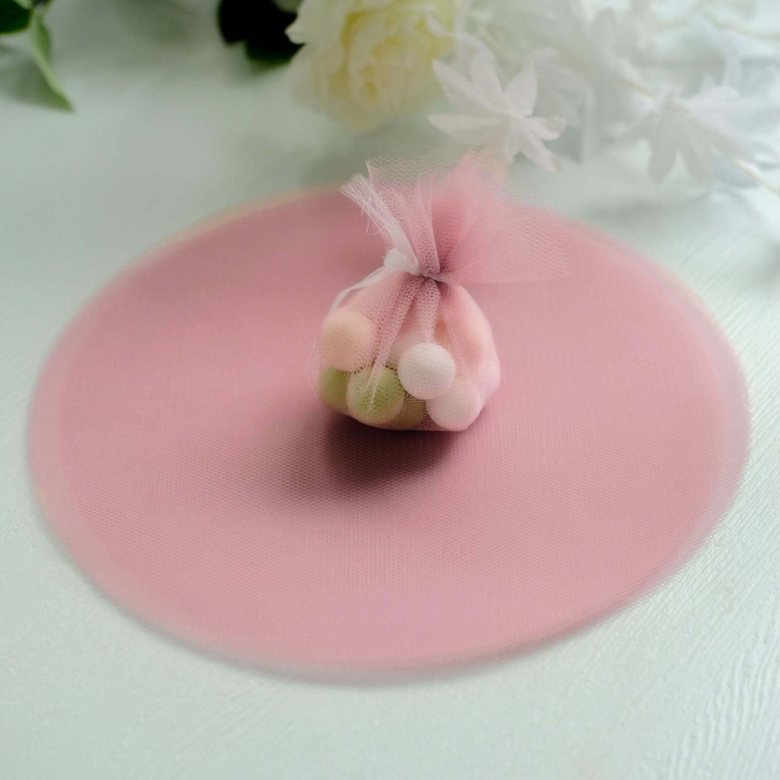 25 Pack 9" Dusty Rose Sheer Nylon Tulle Circles Favor Wrap Craft Fabric, DIY Candy Favor Wraps