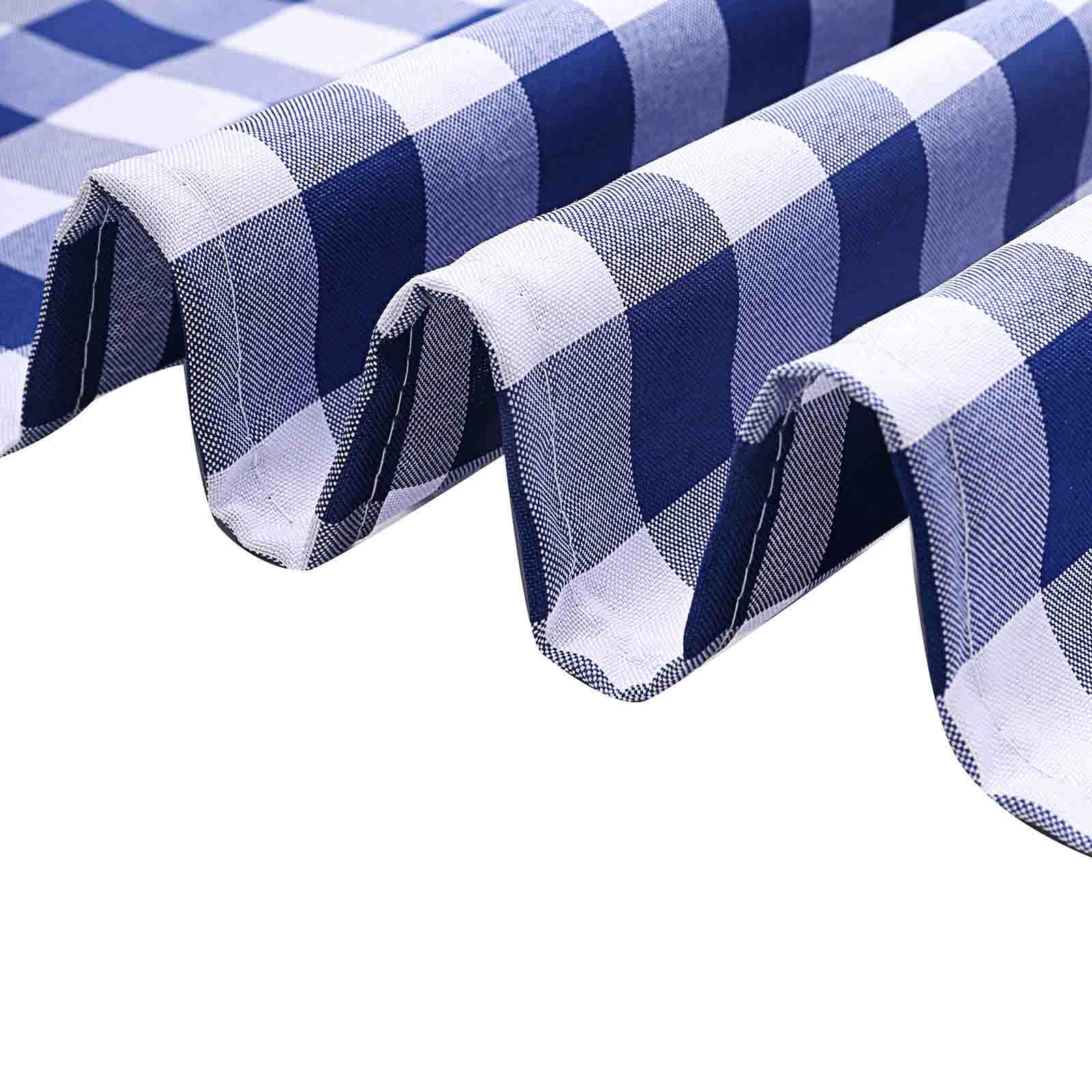 Polyester 90" Round Tablecloth White/Navy Blue - Checkered Buffalo Plaid Table Cover
