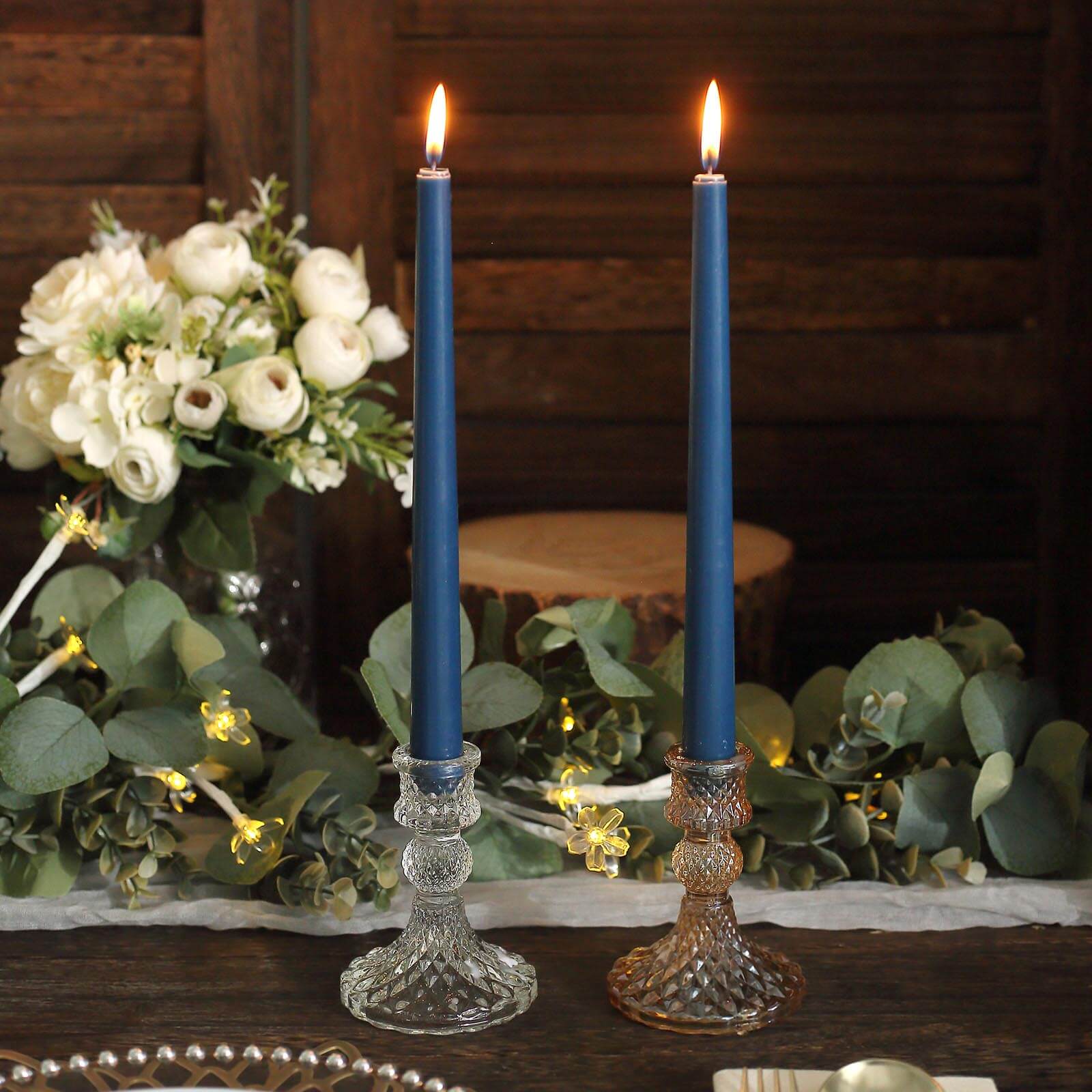 10-Pack Taper Candles Premium Wax Design Navy Blue - Unscented Candles for Upscale Settings 10"