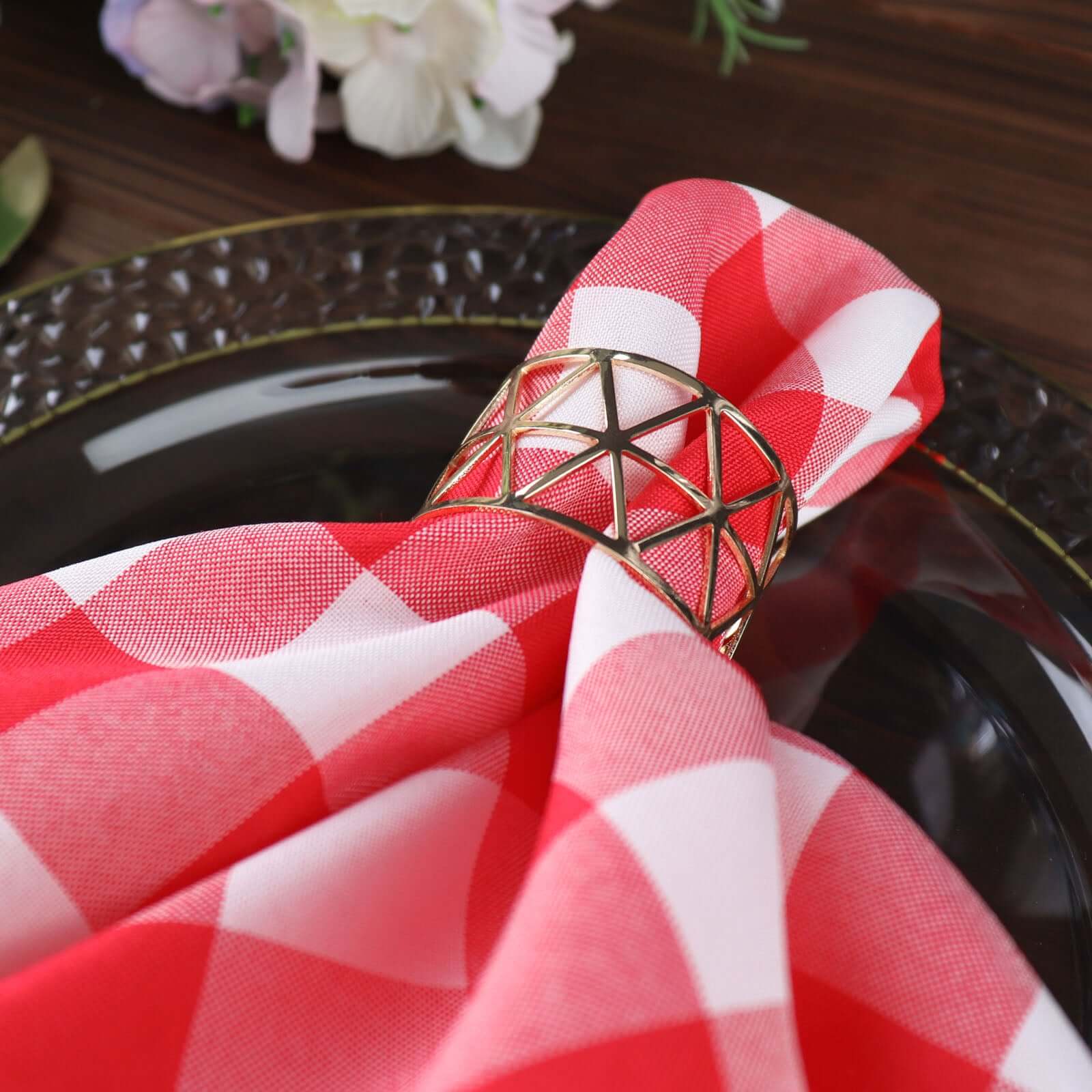 5 Pack Polyester 15"x15" Napkins Red/White Buffalo Plaid Gingham Style Cloth Napkins