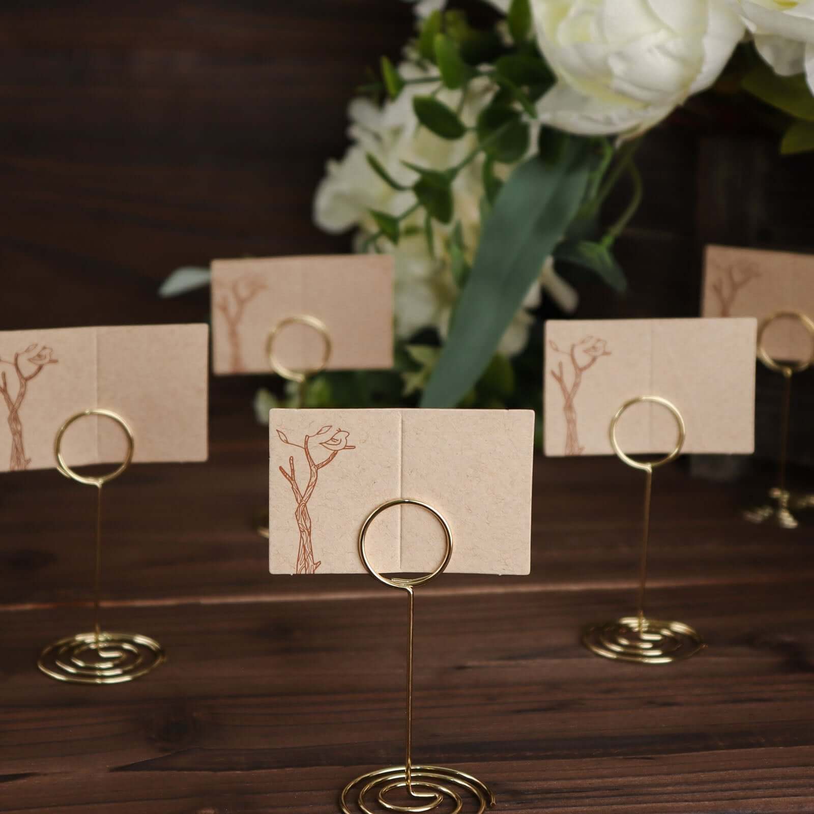 10-Pack Metal Card Holder Stands Mini Circle Hoop Design Gold - Table Number Stands and Wedding Place Card Menu Clips 3.5"