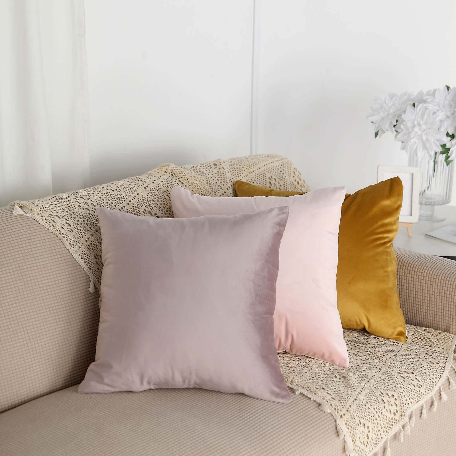 2 Pack 18" Mauve Soft Velvet Square Throw Pillow Cover