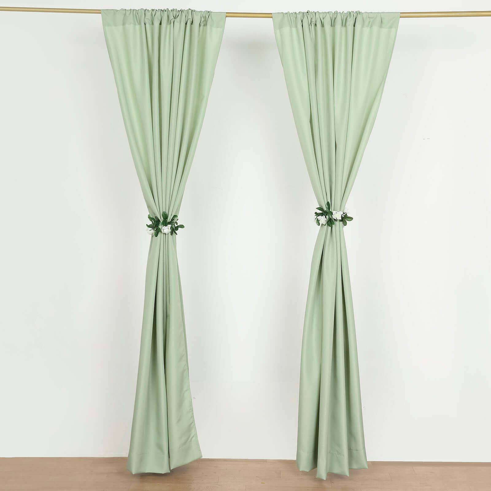2 Pack Sage Green Polyester Event Curtain Drapes, 10ftx8ft Backdrop Event Panels With Rod Pockets 130 GSM