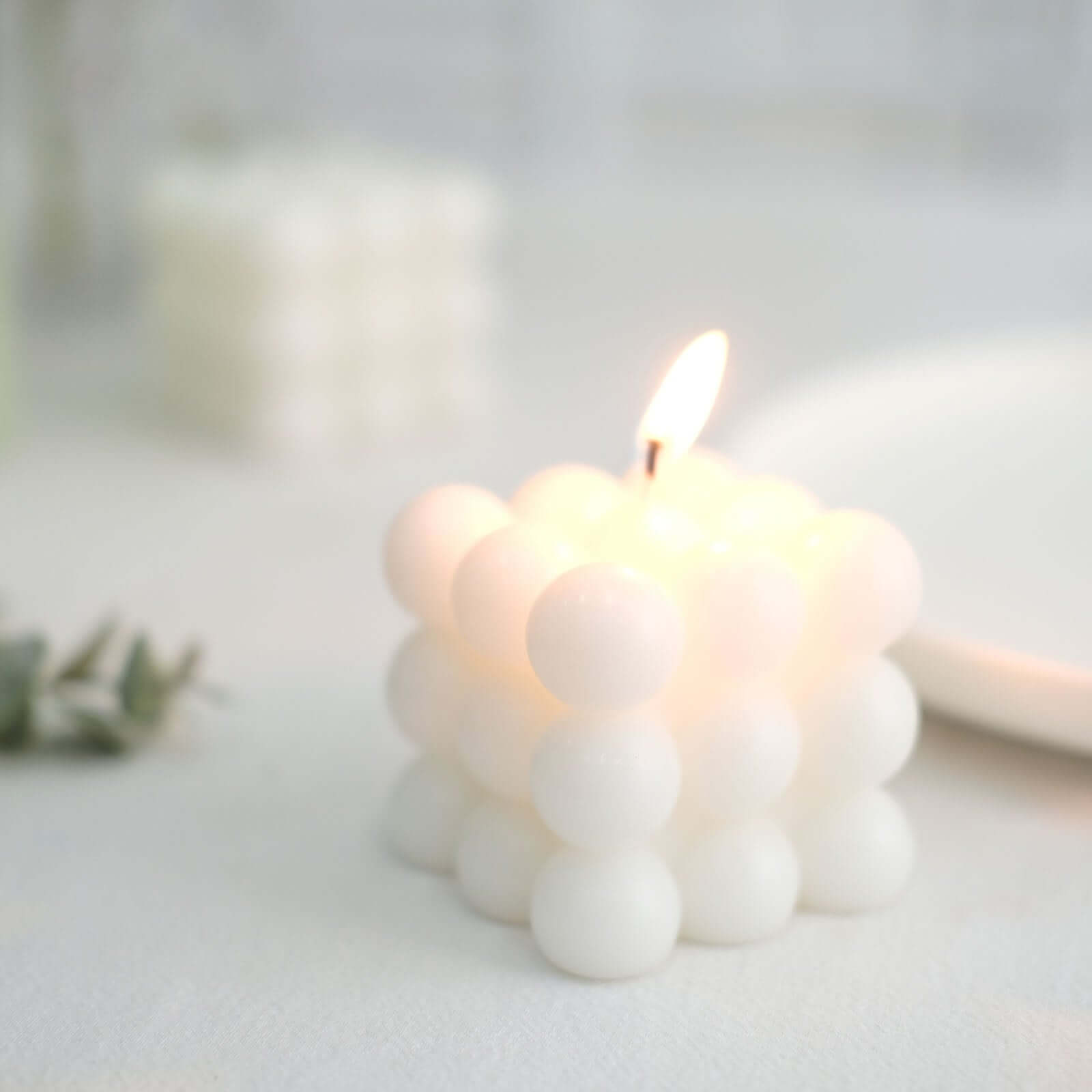 2-Pack Decorative Paraffin Wax Candles Bubble Cube Design White - Unscented Long Burning Pillar Candle Set 2"