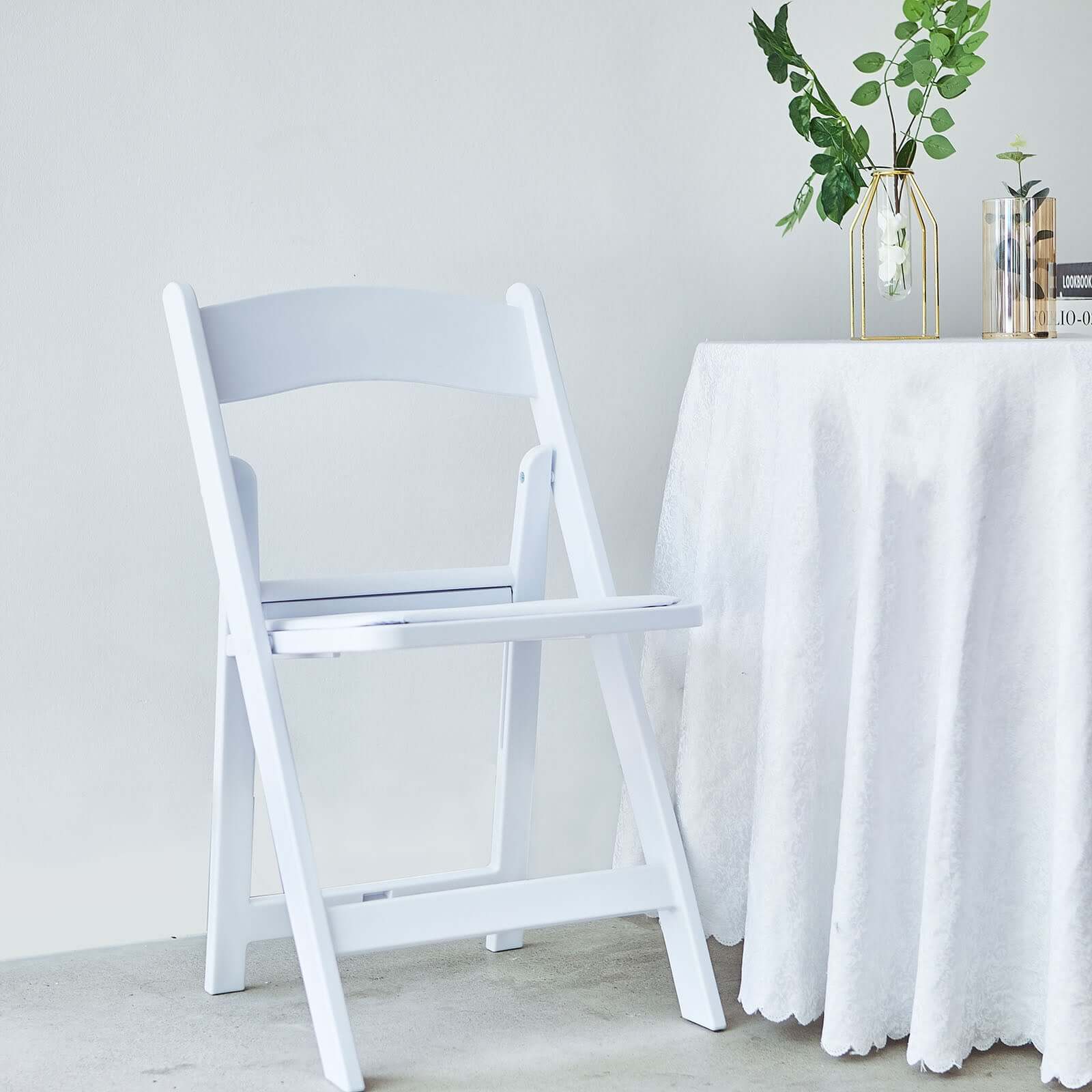 Resin Chair with Vinyl Padded Seat for Folding Use White - Stylish Design for Indoor or Outdoor Weddings & Gatherings