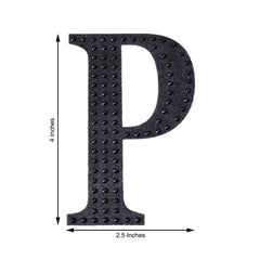 Decorative Rhinestone Alphabet "P" Letter Stickers, Glitter Adhesive Craft Letters Black DIY Sparkle Embellishments 4"