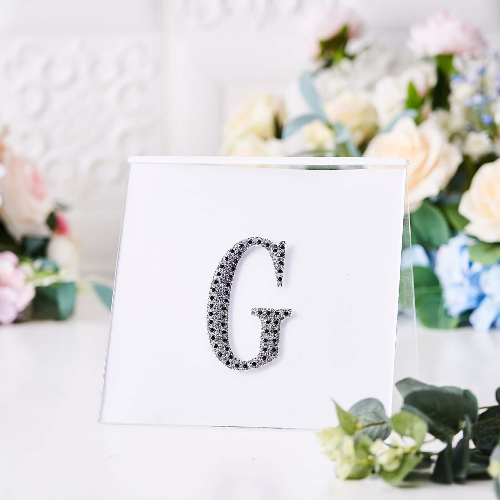 Decorative Rhinestone Alphabet "G" Letter Stickers, Glitter Adhesive Craft Letters Black DIY Sparkle Embellishments 4"
