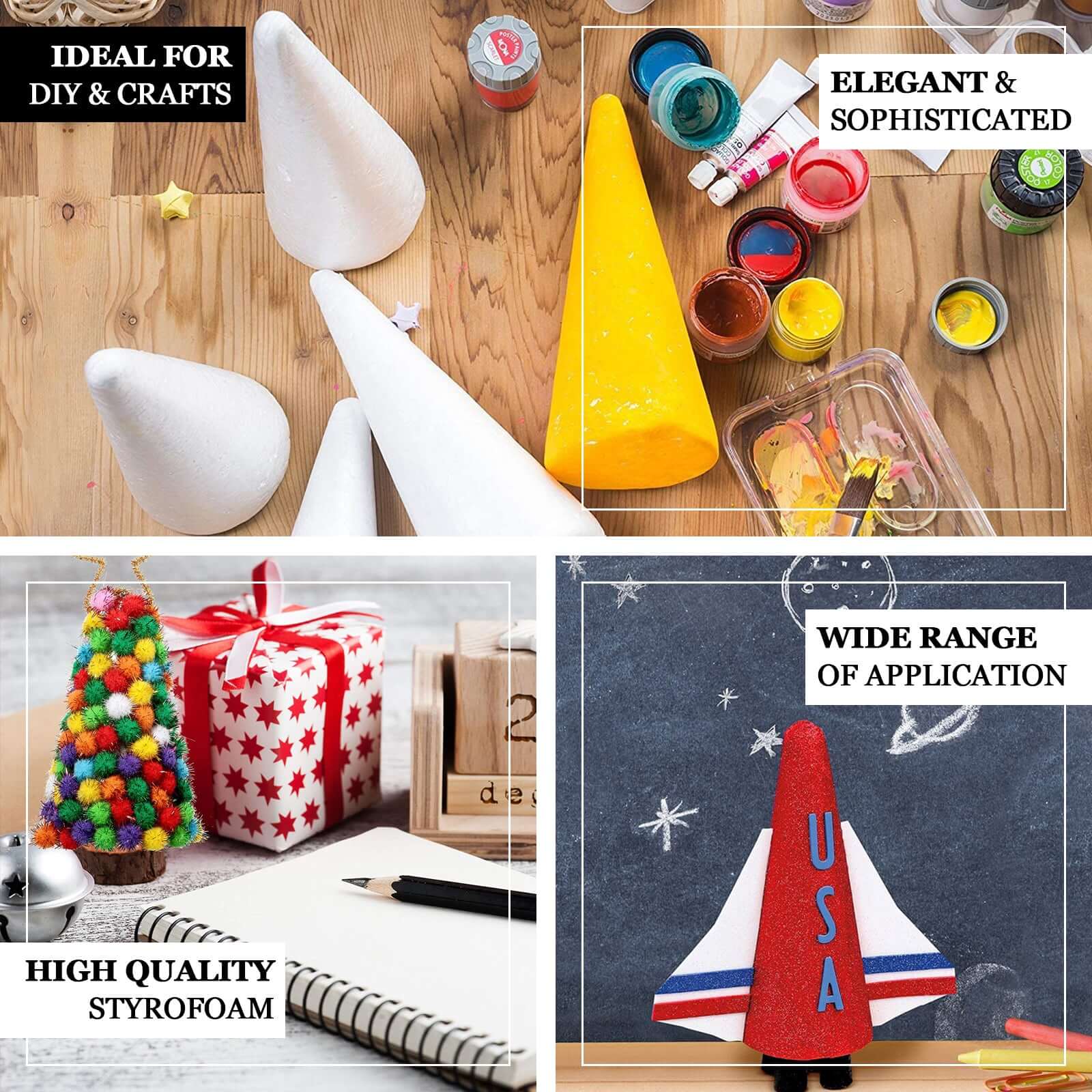 24 Pack 6" White Styrofoam Cone, Foam Cone For DIY Crafts