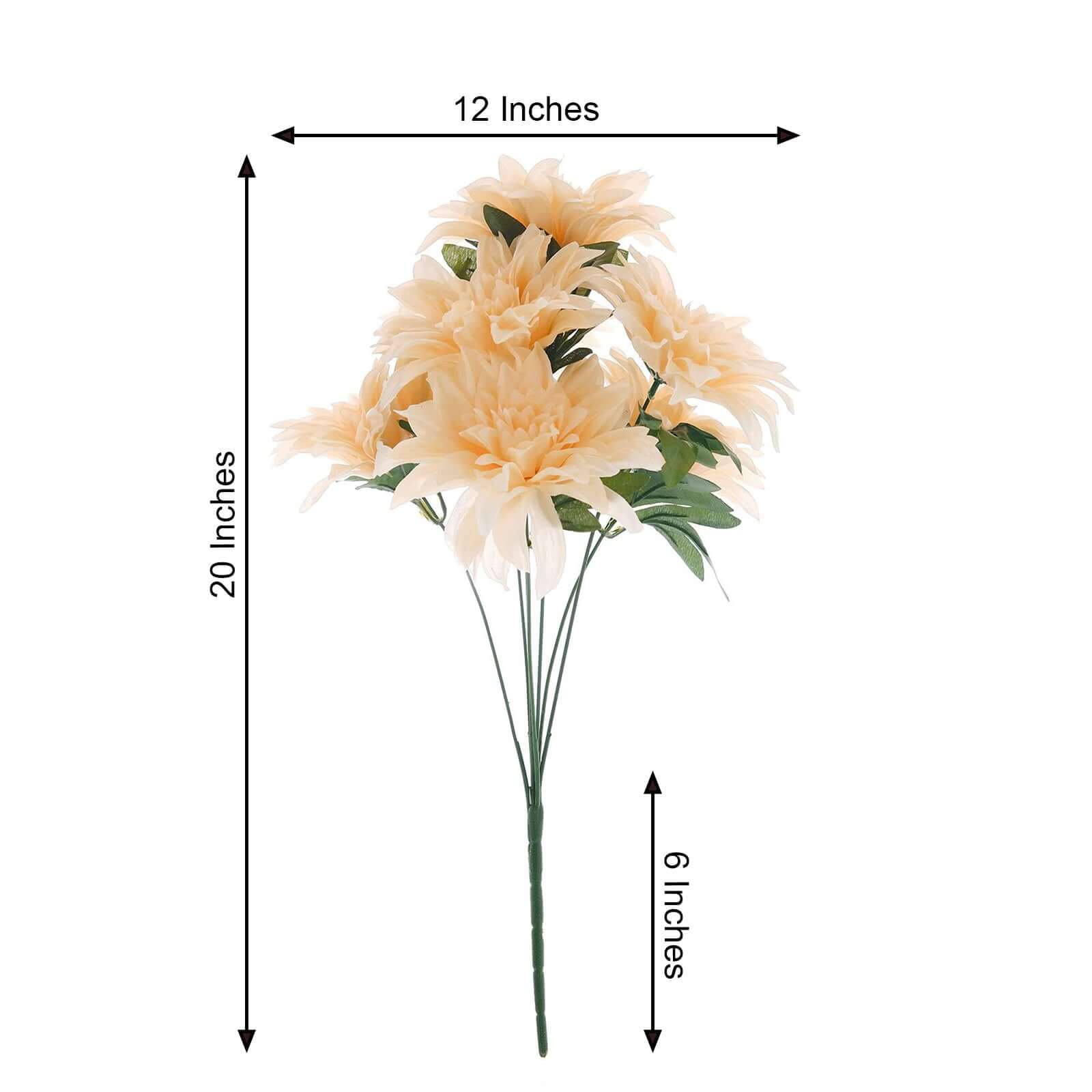 2 Bushes 20" Cream Large Head Artificial Dahlia Bouquet, Silk Bridal Flower Decorations