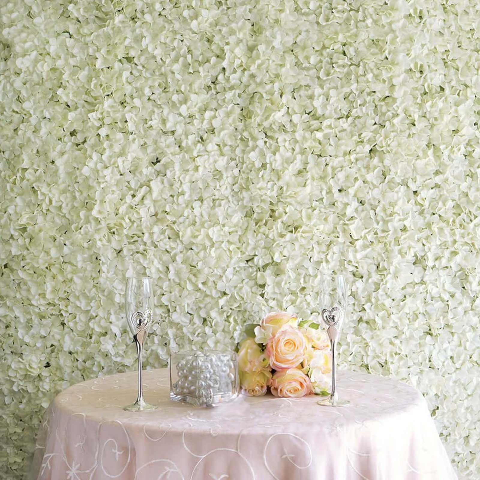 11 Sq ft. Cream UV Protected Hydrangea Flower Wall Mat Backdrop - 4 Artificial Panels