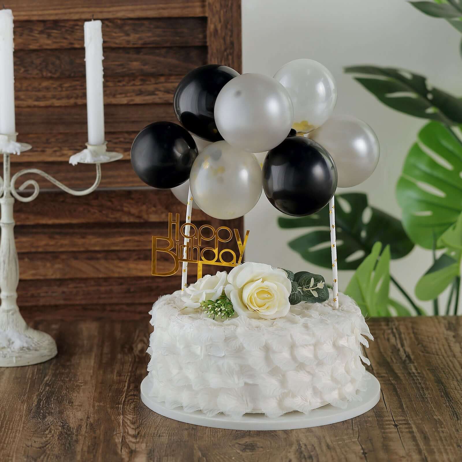 11 Pcs Balloon Cake Topper Black, Silver and Clear - Whimsical Clustered Mini Garland Cake Inserts DIY Party Decorations