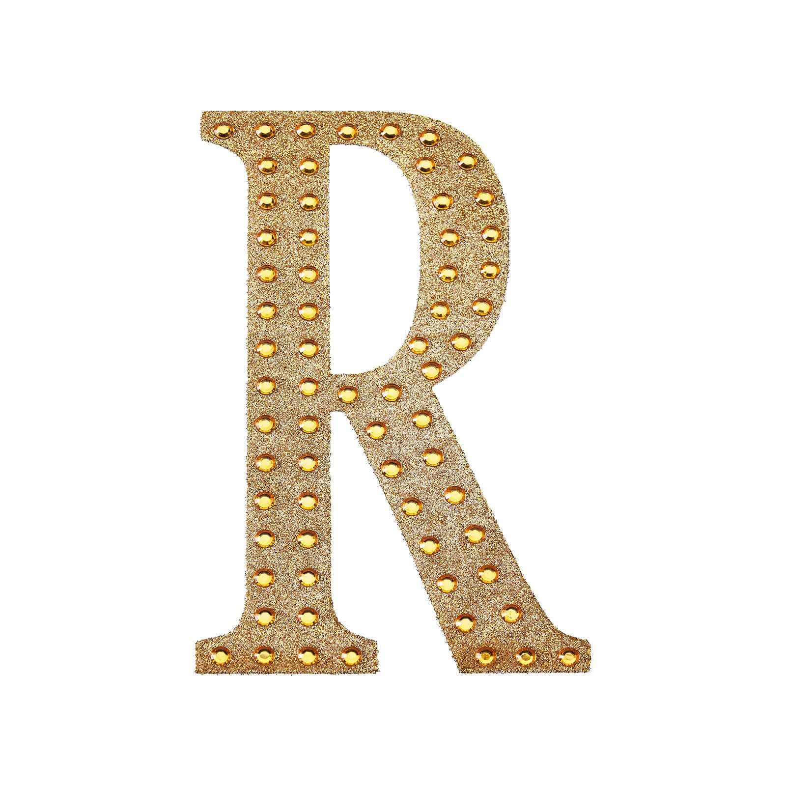 Decorative Rhinestone Alphabet "R" Letter Stickers, Glitter Adhesive Craft Letters Gold DIY Sparkle Embellishments 4"