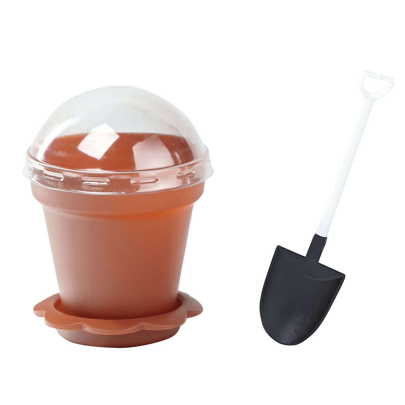 12-Pack Dessert Cups Succulent Planter Design Terracotta (Rust) - Plastic Serving Cups with Lids and Shovels 4"