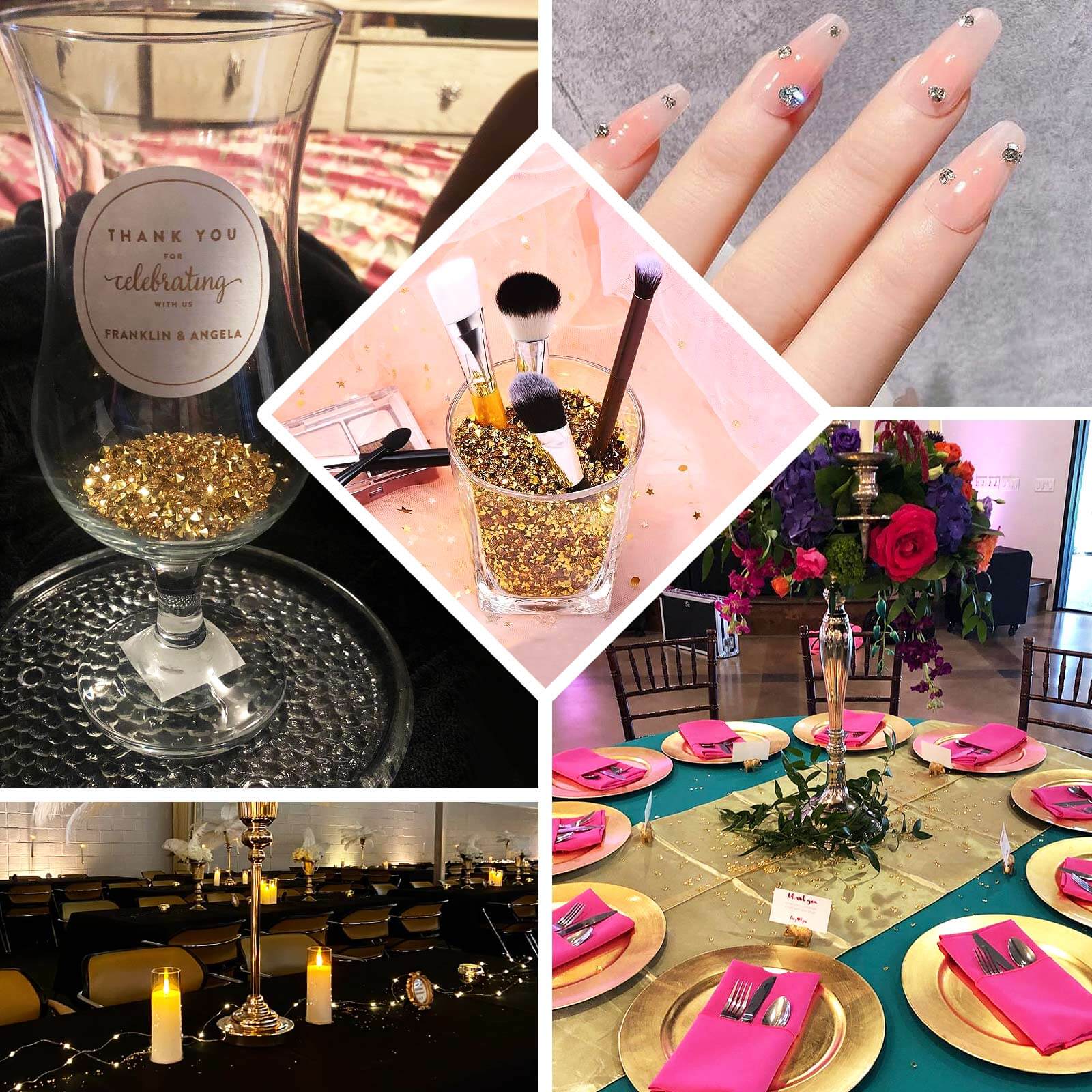 14400 Pcs Faux Diamond Rhinestone Vase Fillers Gold, Wedding Table Scatter Gems Sparkling Decorative Design 3mm