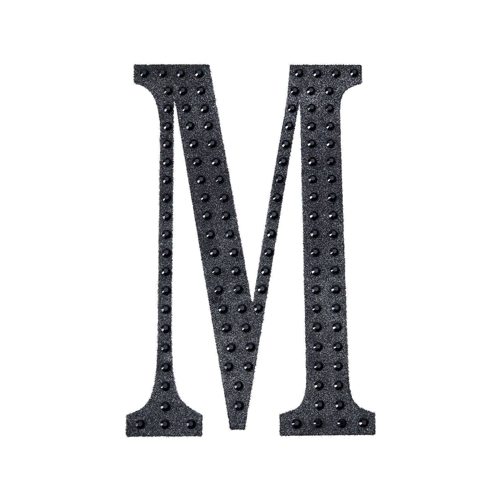 Decorative Rhinestone Alphabet "M" Letter Stickers, Glitter Adhesive Craft Letters Black DIY Sparkle Embellishments 8"