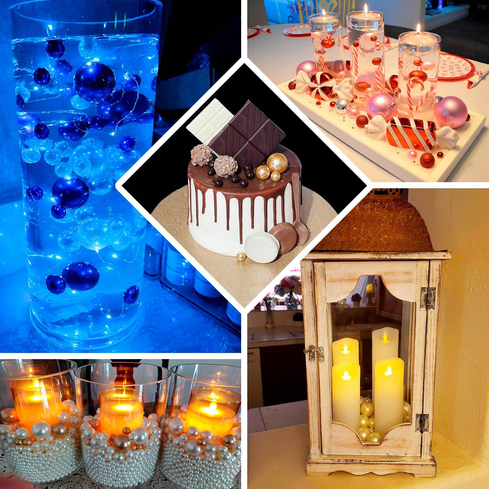 200Pcs Assorted Pearl Beads Vase Fillers in Off White and Gold - Lustrous DIY Craft Bead Set