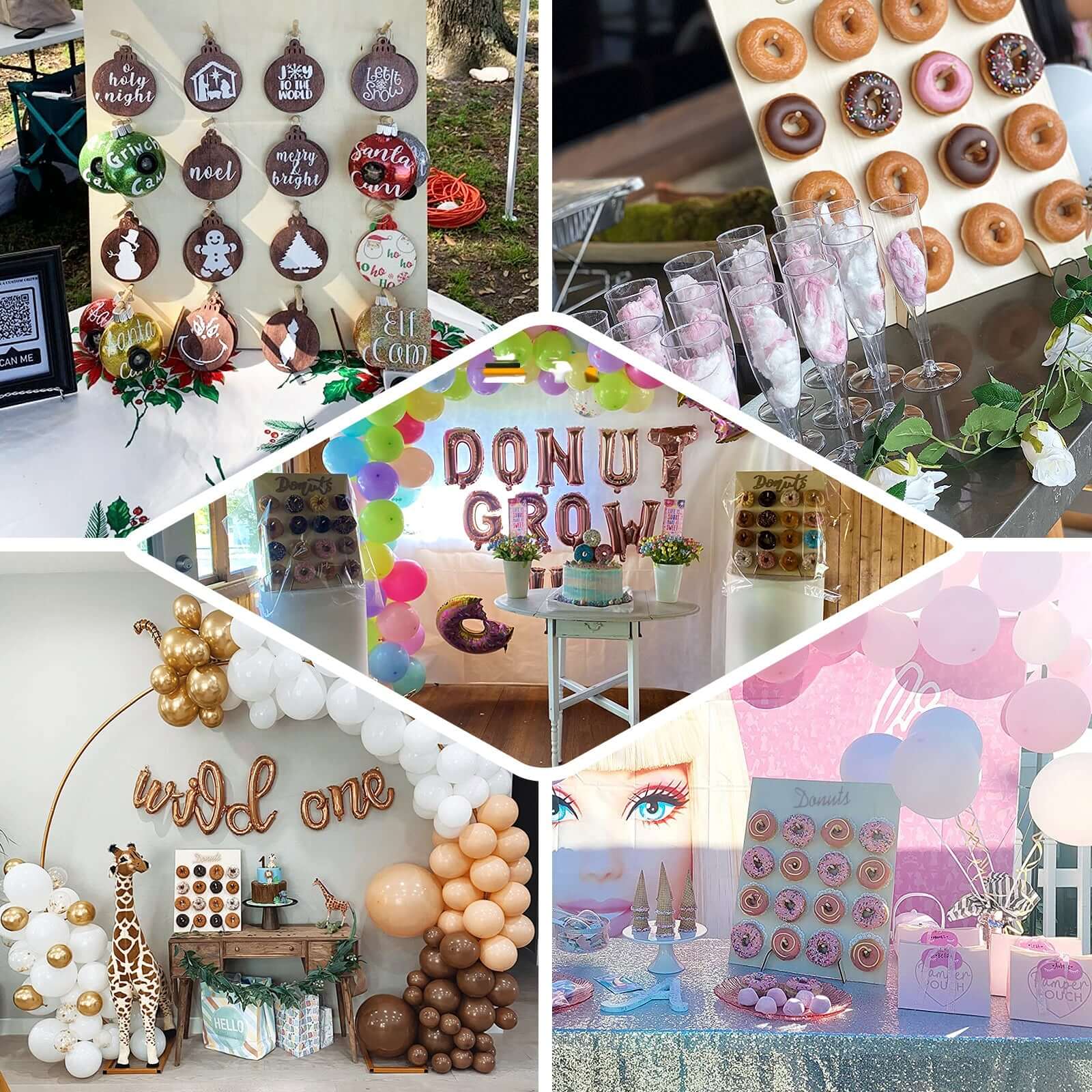 Wooden Hexagon Donut Wall Stand - Space Saving Detachable Rustic Chic Doughnut Pegboard Dessert Display Pretzel Bagel Holder 13"