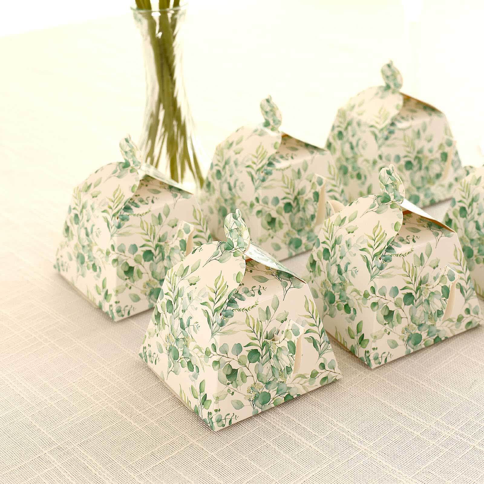 25 Pack Eucalyptus Greenery Mini Teapot Party Favor Boxes, Tea Time Gift Boxes - 5"x4"