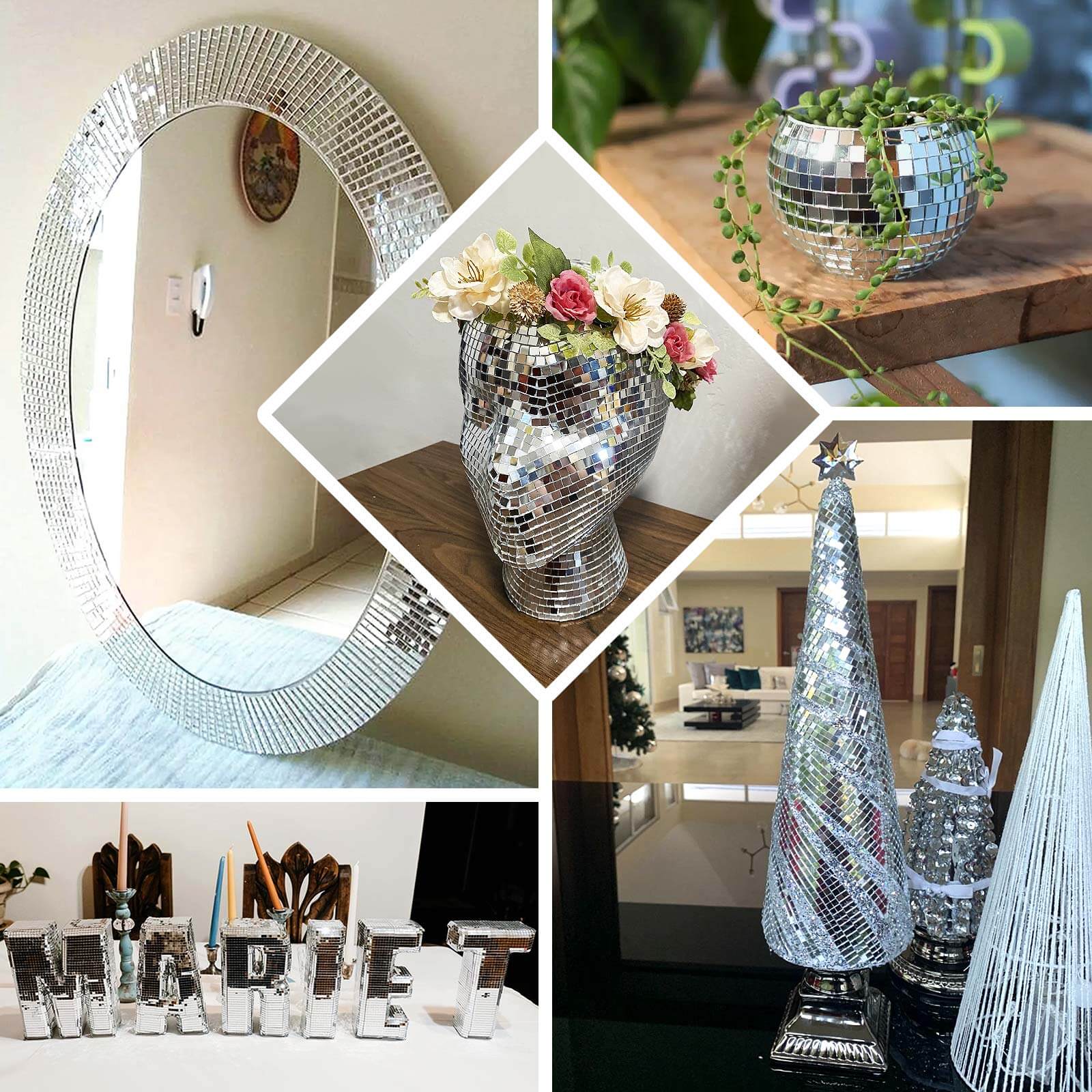 3 Pack Silver Self-Adhesive Glass Mirrors Mosaic Rolls, 9ft Mini Square Real Glass Mirror Tiles Stickers