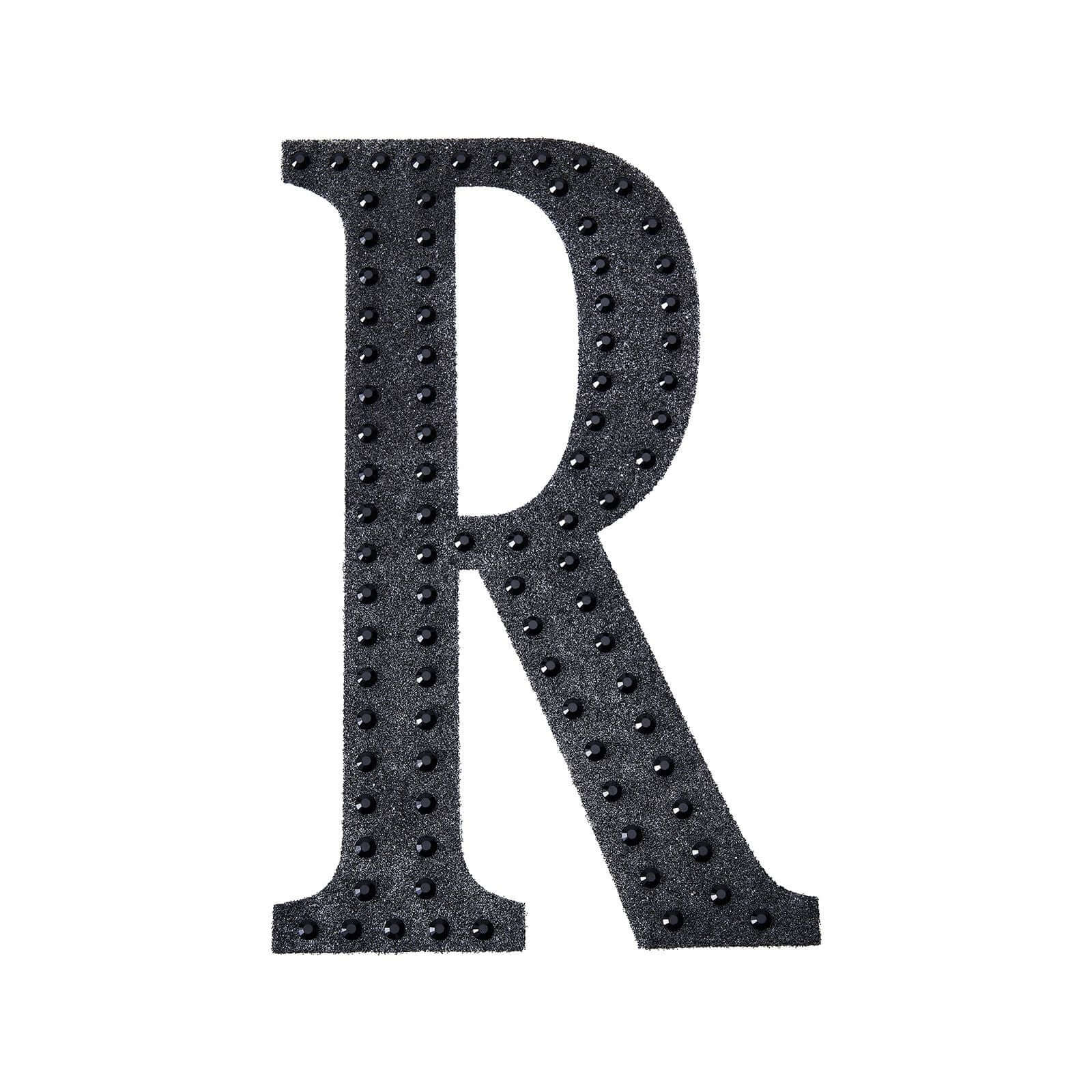 Decorative Rhinestone Alphabet "R" Letter Stickers, Glitter Adhesive Craft Letters Black DIY Sparkle Embellishments 6"