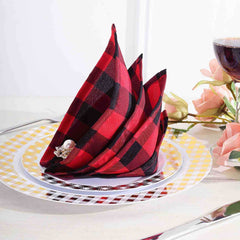 5 Pack Polyester 15"x15" Napkins Black/Red Buffalo Plaid Gingham Style Cloth Napkins