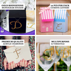 12 Pack 1.5" Gold Rhinestone Monogram Letter Jewel Sticker Self Adhesive DIY Diamond Decor - H