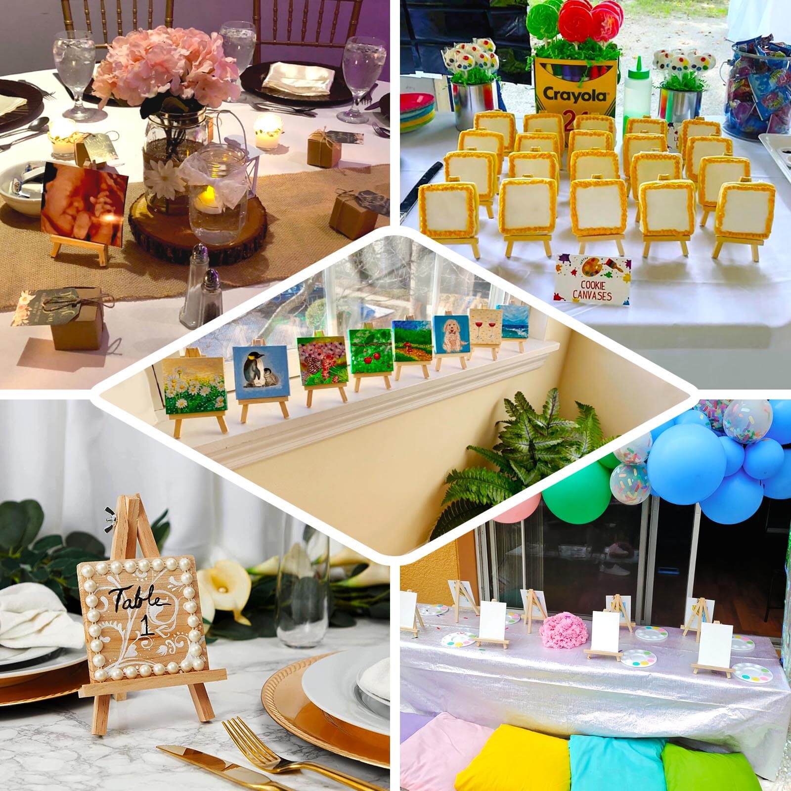 10-Pack Wooden Display Easel Stands DIY Small Design Natural - Rustic Place Card Table Number Holders 7"