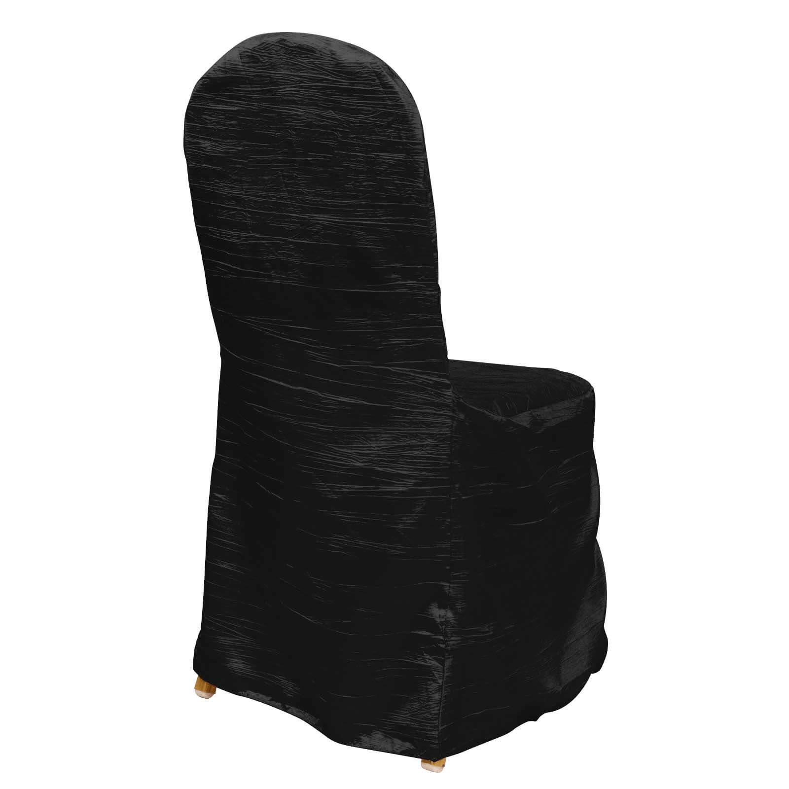 Crinkle Crushed Taffeta Chair Cover for Banquet Chairs Black - Reusable Slipcover