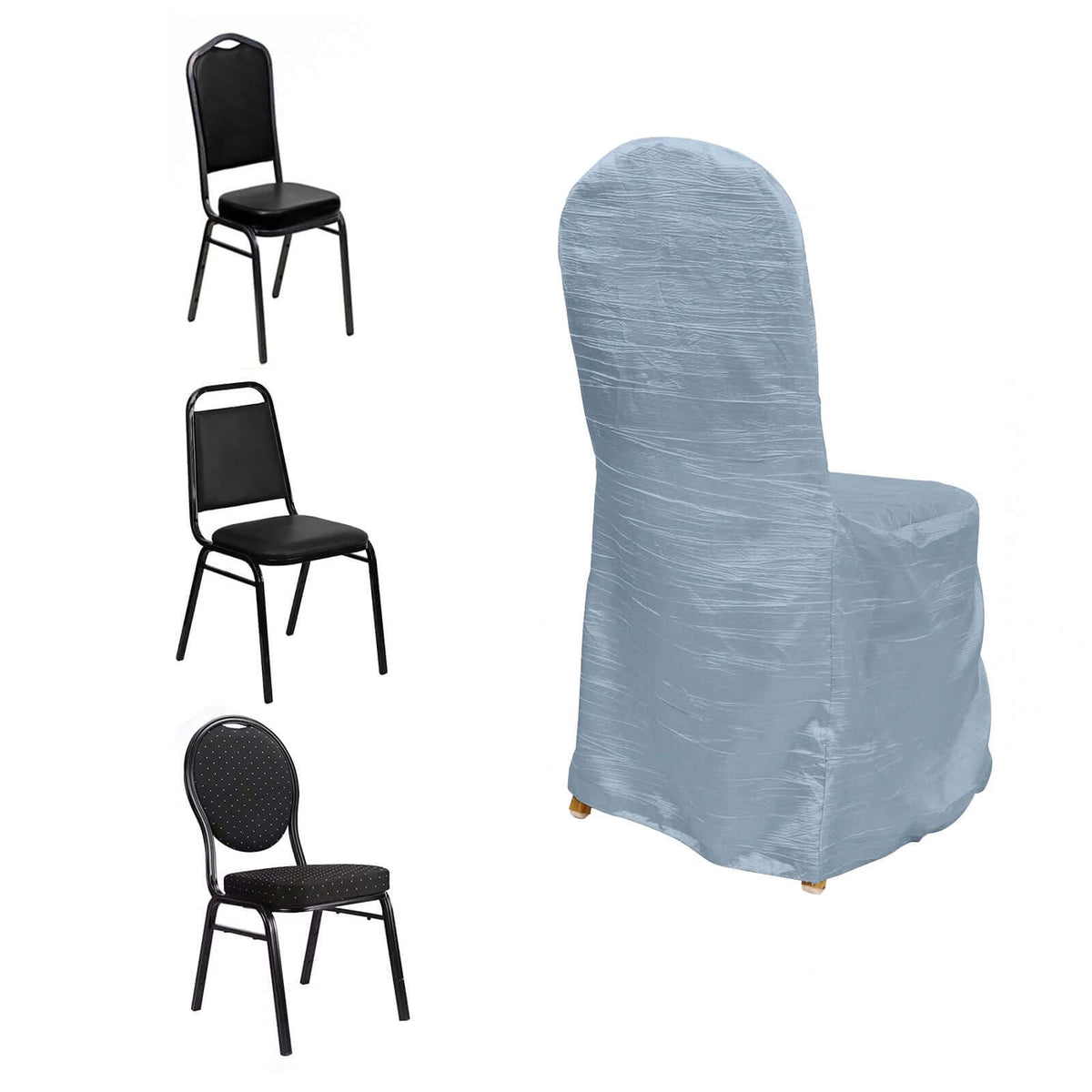 Crinkle Crushed Taffeta Chair Cover for Banquet Chairs Dusty Blue - Reusable Slipcover