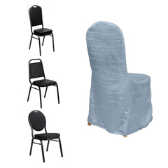 Crinkle Crushed Taffeta Chair Cover for Banquet Chairs Dusty Blue - Reusable Slipcover