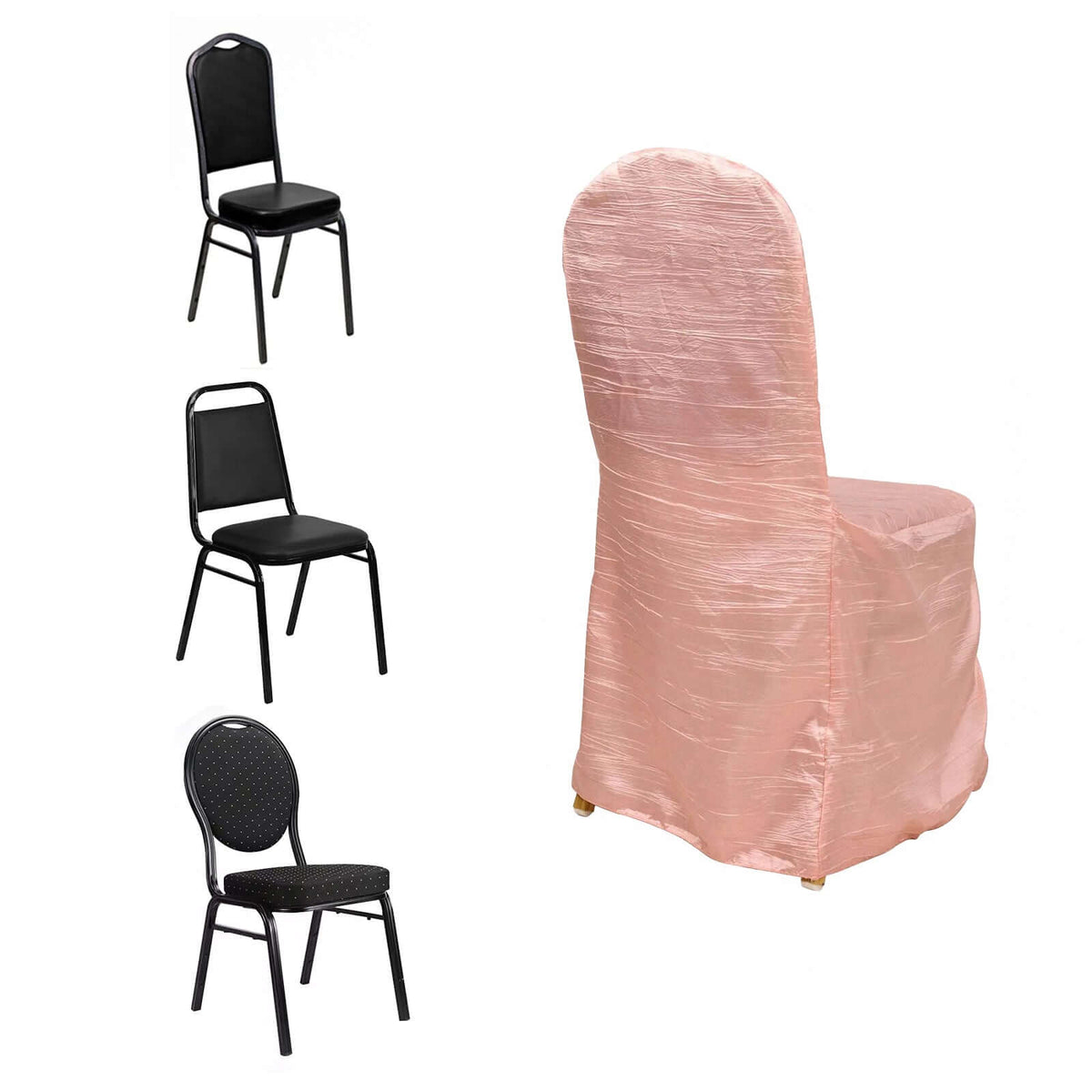 Crinkle Crushed Taffeta Chair Cover for Banquet Chairs Dusty Rose - Reusable Slipcover