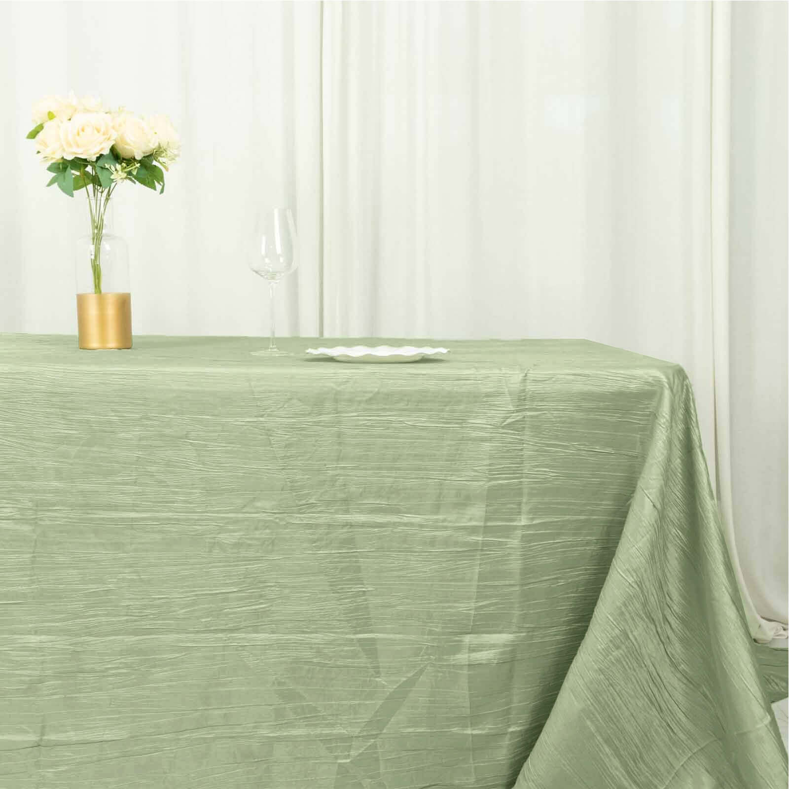 Taffeta 90"x156" Rectangle Tablecloth Sage Green - Accordion Crinkle Seamless Table Cover