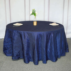 Taffeta 120" Round Tablecloth Navy Blue - Seamless Accordion Crinkle Table Cover