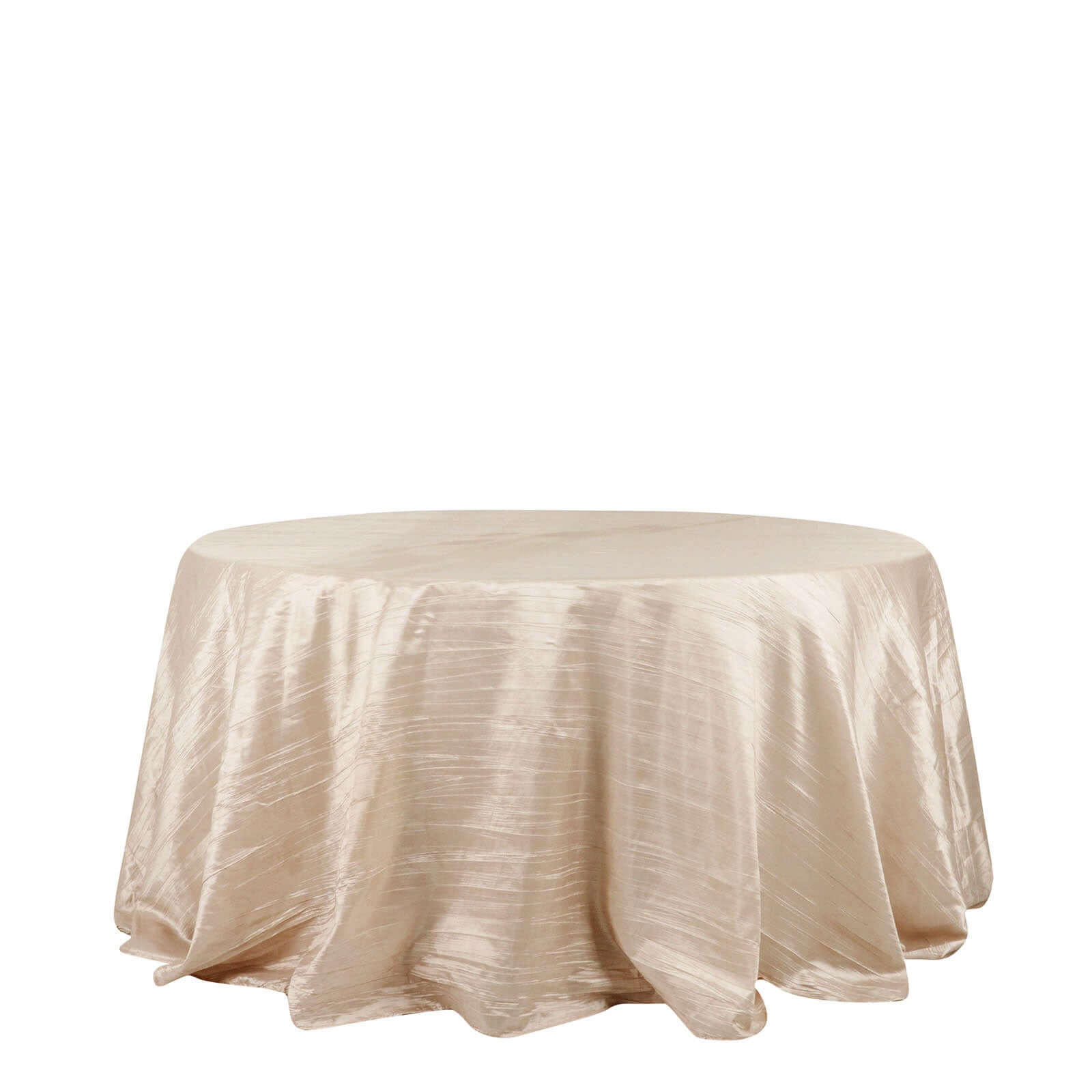 Taffeta 132" Round Tablecloth Beige - Seamless Accordion Crinkle Table Cover