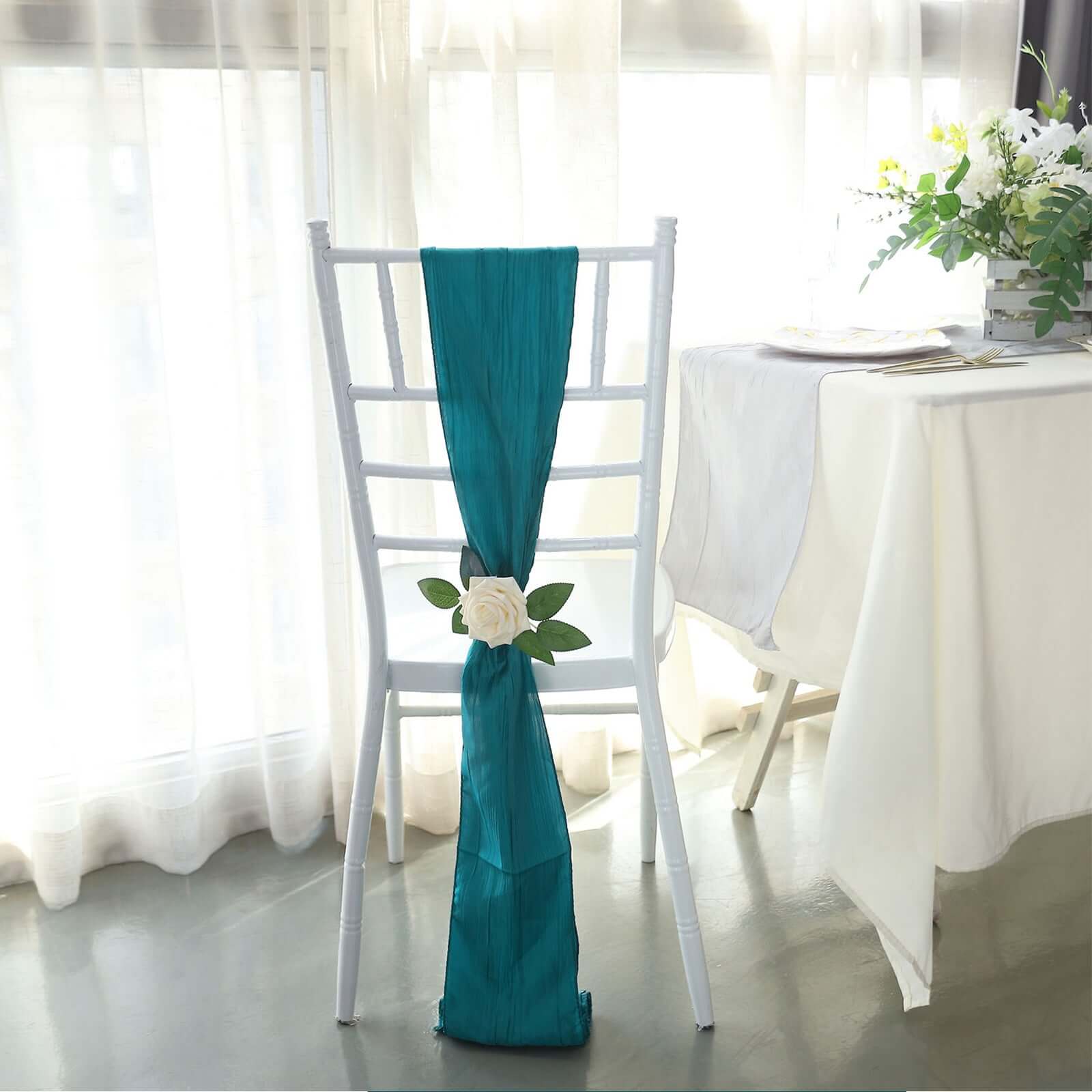 5 Pack Taffeta 6"x106" Chair Sashes Teal Accordion Crinkle Texture - Stylish Decor for Weddings & Gatherings