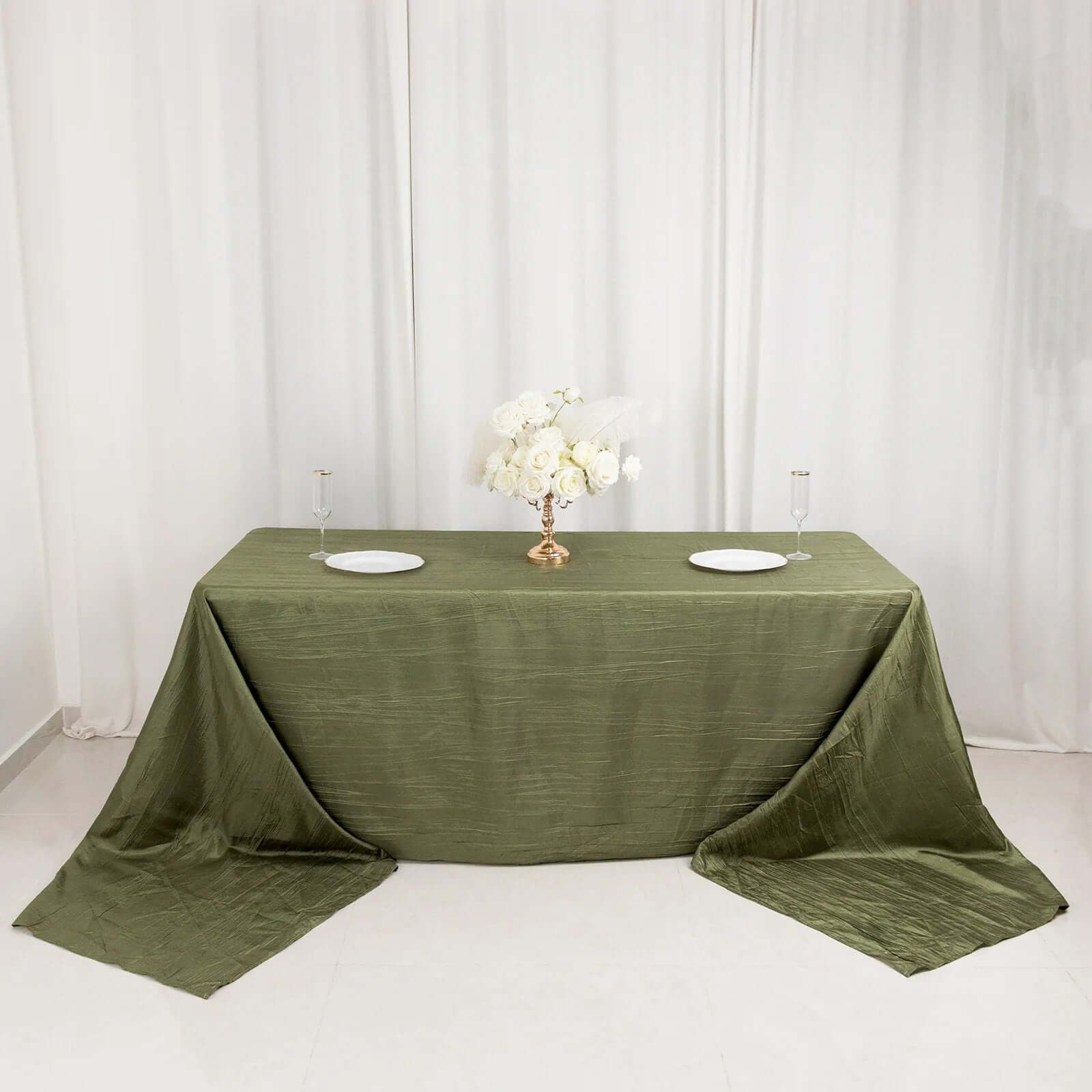 Taffeta 90"x156" Rectangle Tablecloth Dusty Sage Green - Accordion Crinkle Seamless Table Cover
