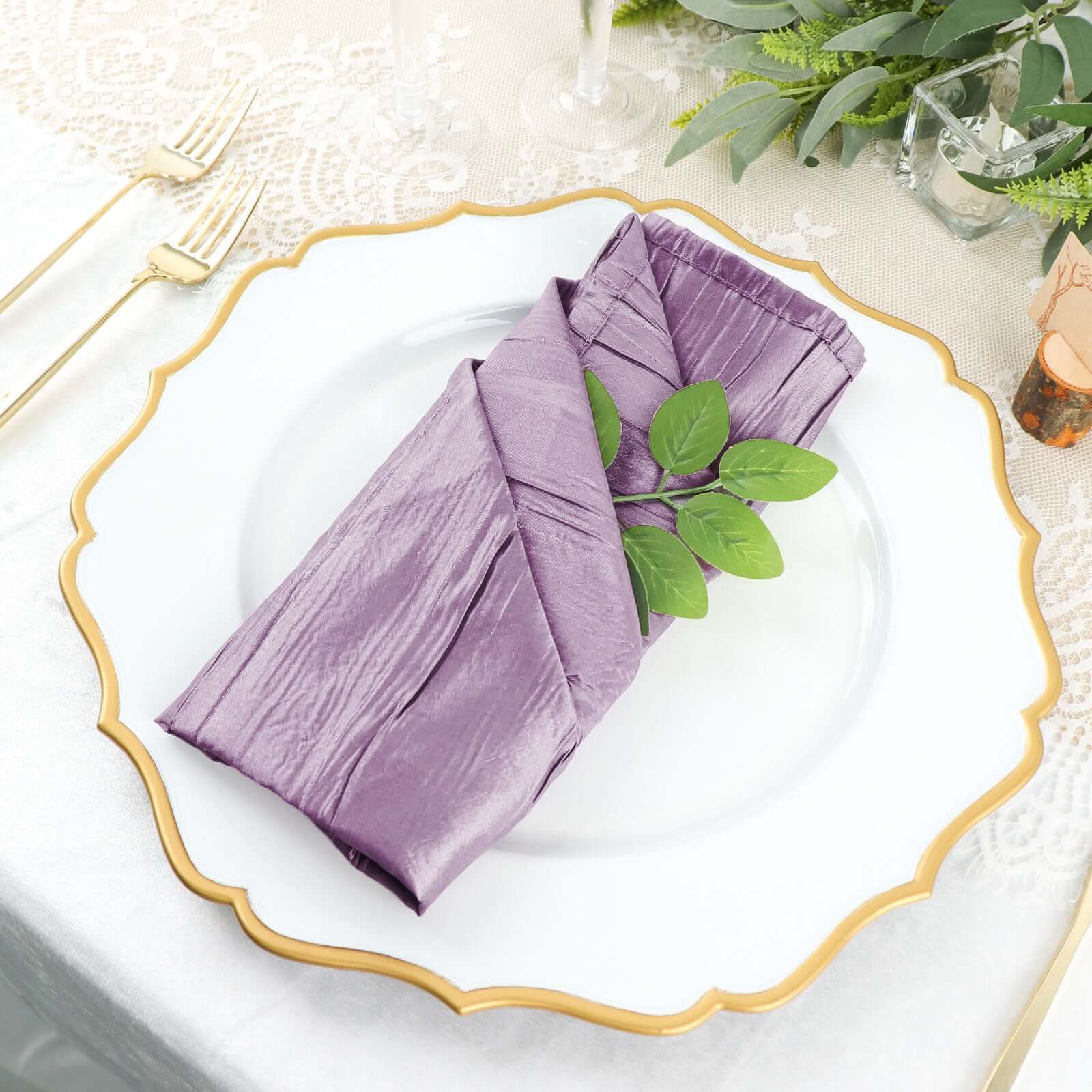 5 Pack Taffeta 20"x20" Napkins Violet Amethyst - Accordion Crinkle Dinner Napkins