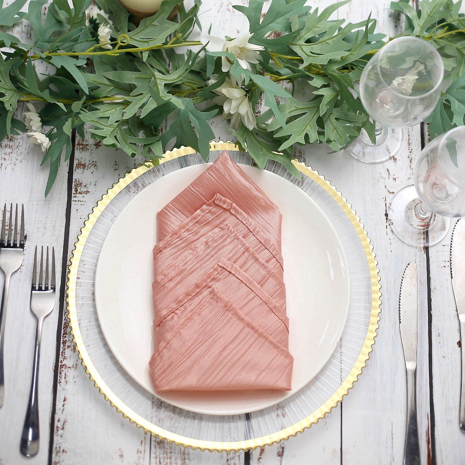 5 Pack Taffeta 20"x20" Napkins Dusty Rose - Accordion Crinkle Dinner Napkins