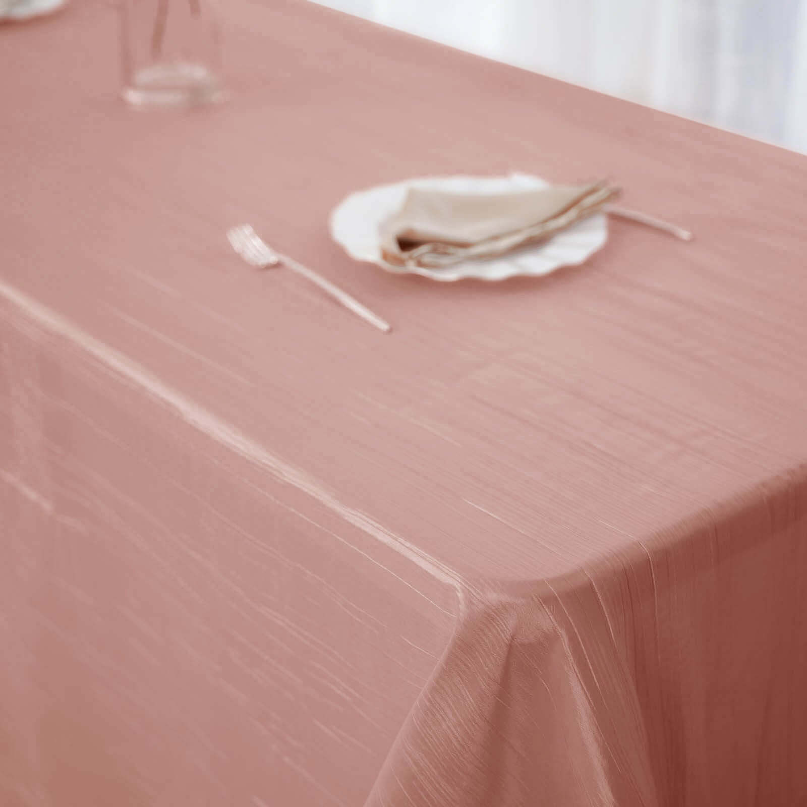 Taffeta 90"x156" Rectangle Tablecloth Dusty Rose - Accordion Crinkle Seamless Table Cover