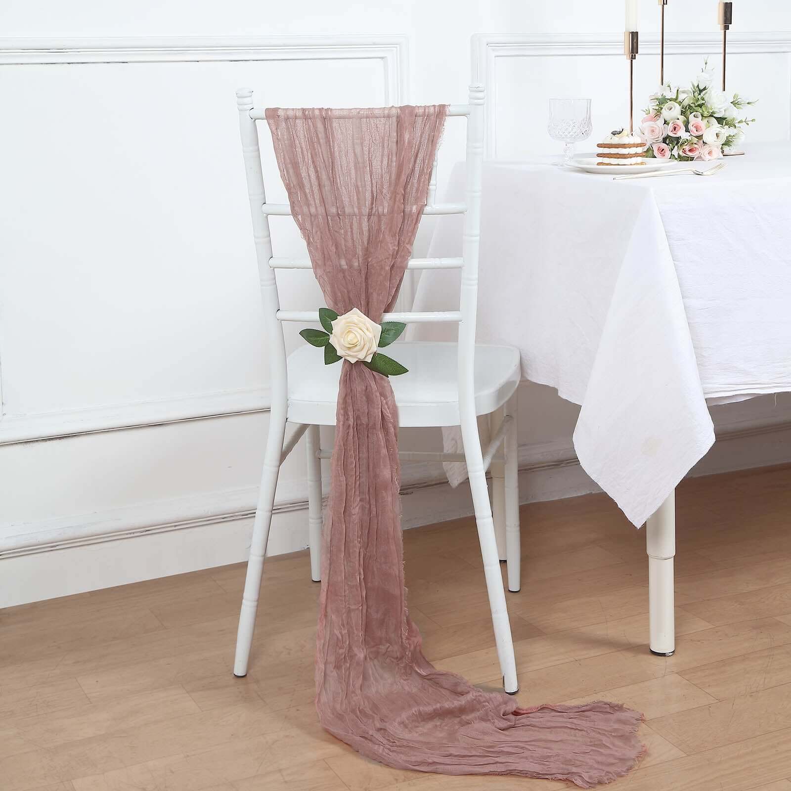 5 Pack Cheesecloth Gauze 16"x88" Chair Sashes Dusty Rose - Stylish Boho Decor for Weddings & Gatherings