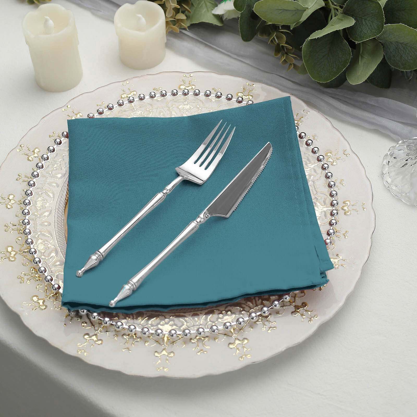 5 Pack Polyester 17"x17" Napkins Peacock Teal - Durable & Wrinkle Resistant Dinner Napkins