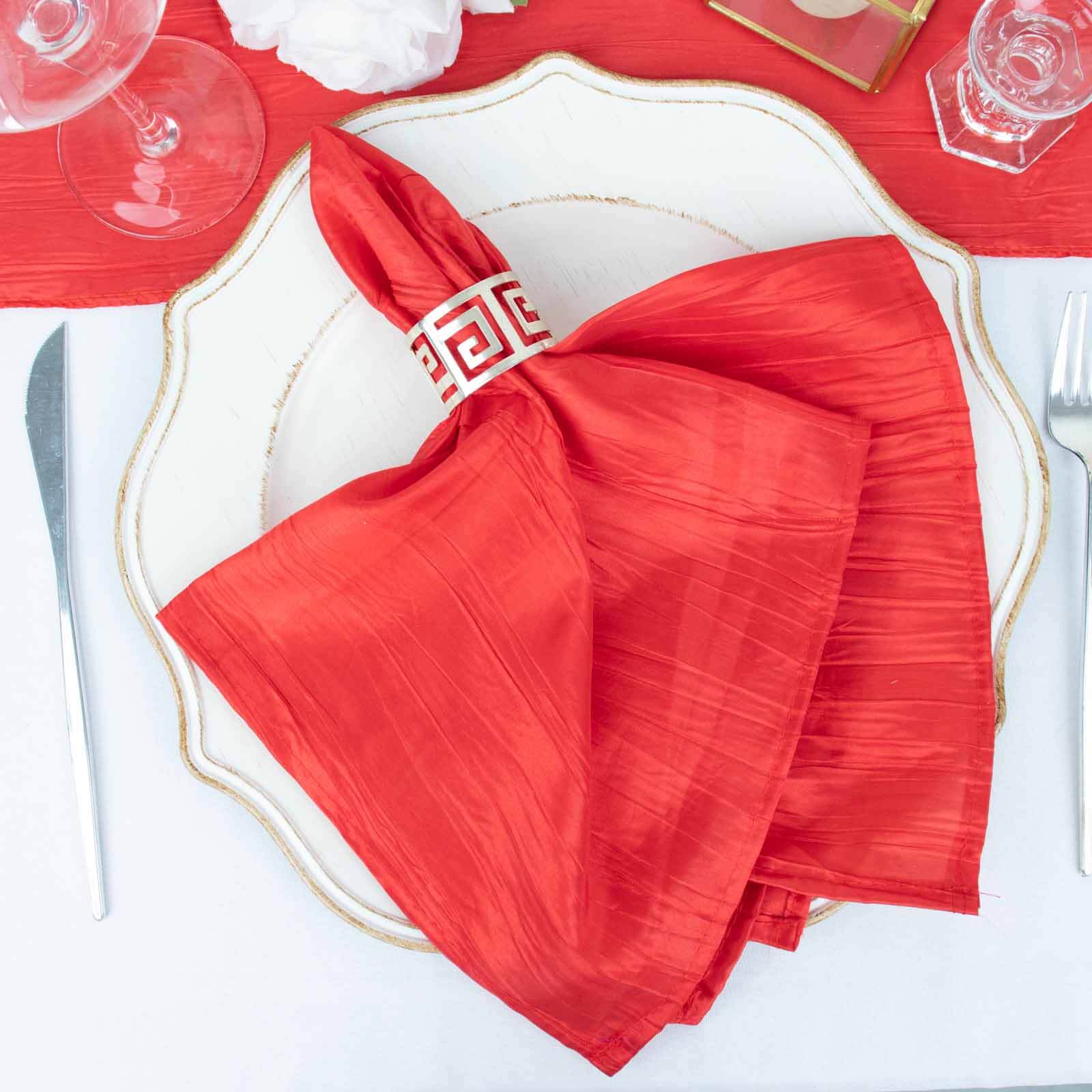 5 Pack Taffeta 20"x20" Napkins Red - Accordion Crinkle Dinner Napkins