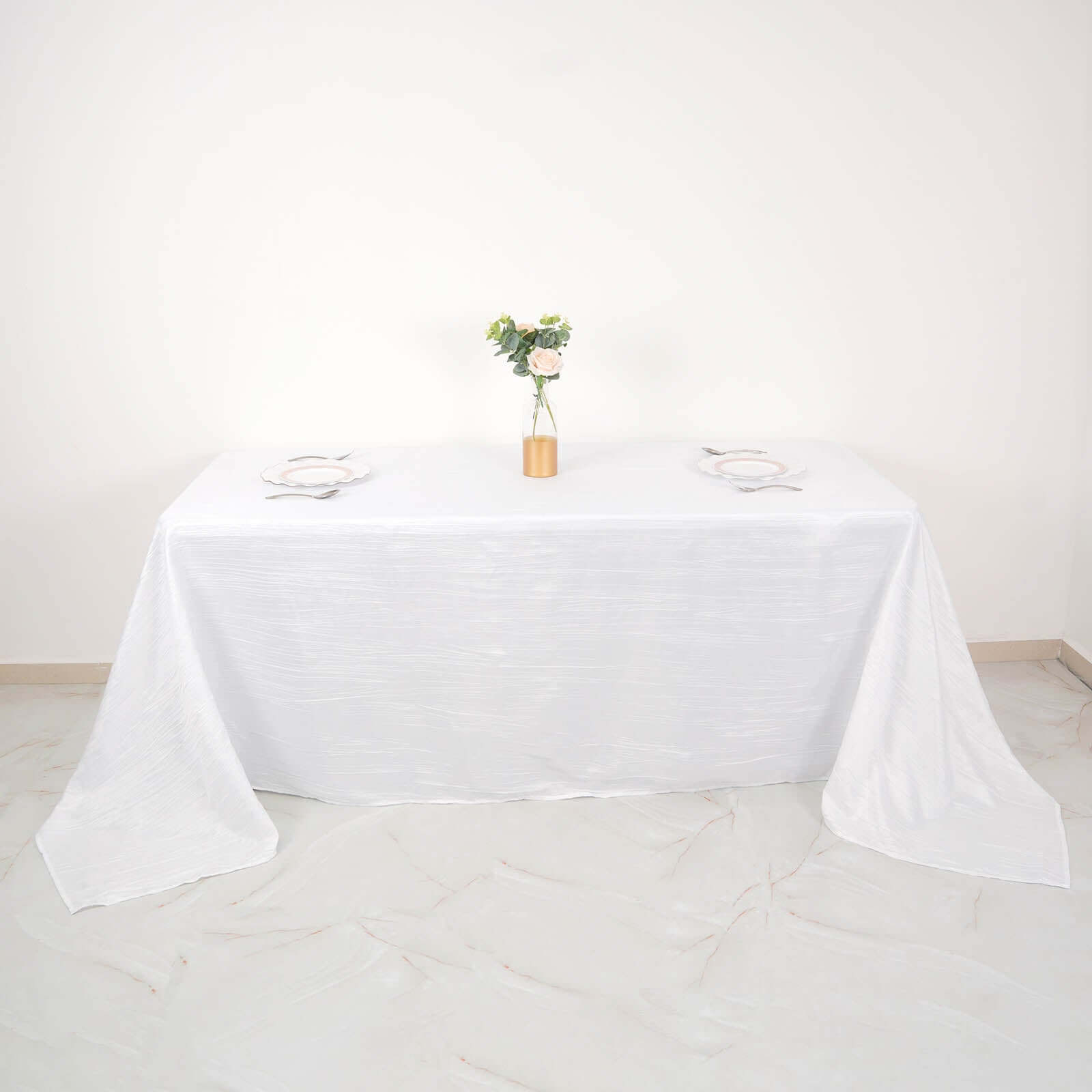 Taffeta 90"x132" Rectangle Tablecloth White - Seamless Accordion Crinkle Design for Sophisticated Gatherings
