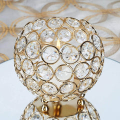 Crystal Beaded Metal Votive Tealight Holder Round Gold - Chic Multipurpose Table Vase for Events 4"